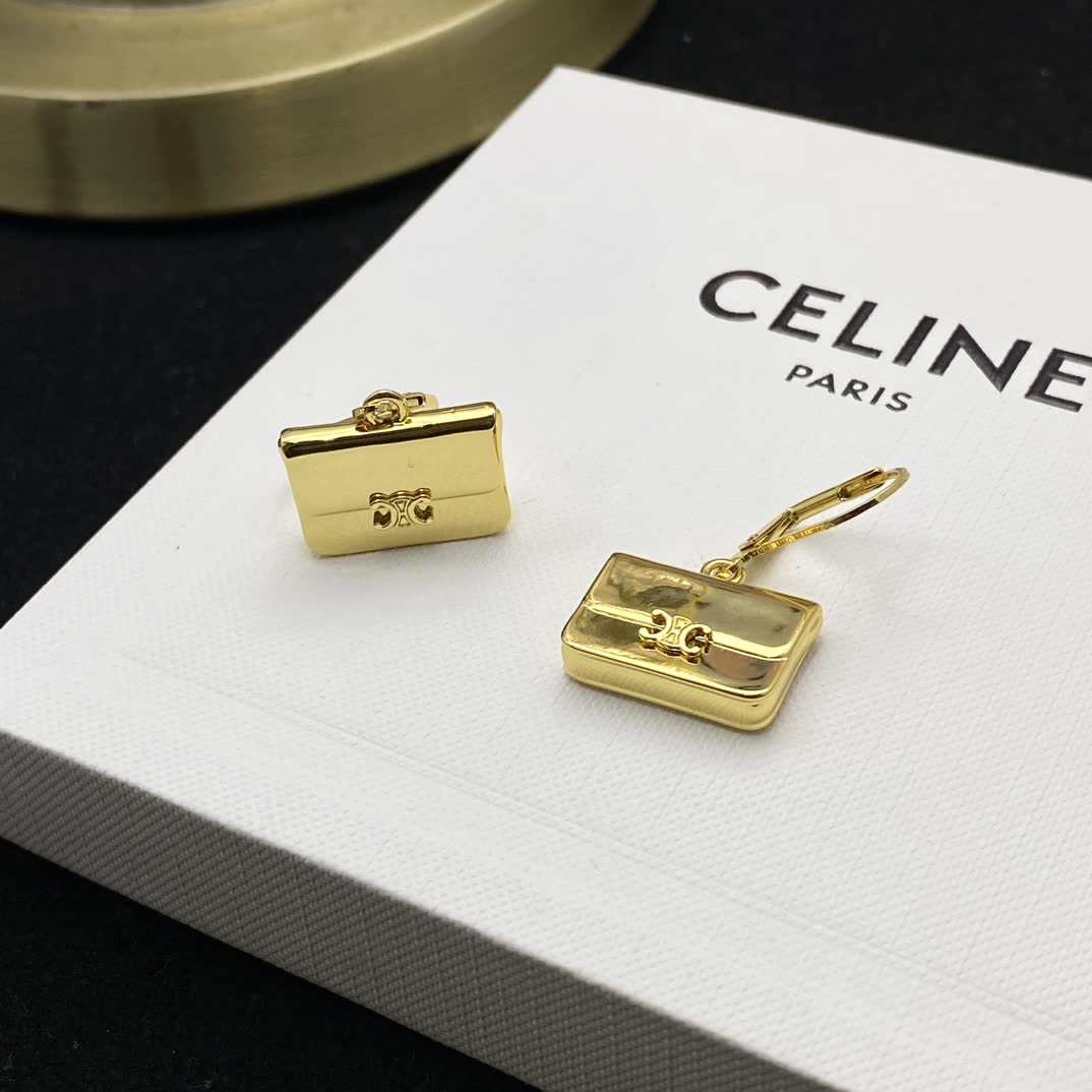 Celine Gold Chain Bag Charm Earrings