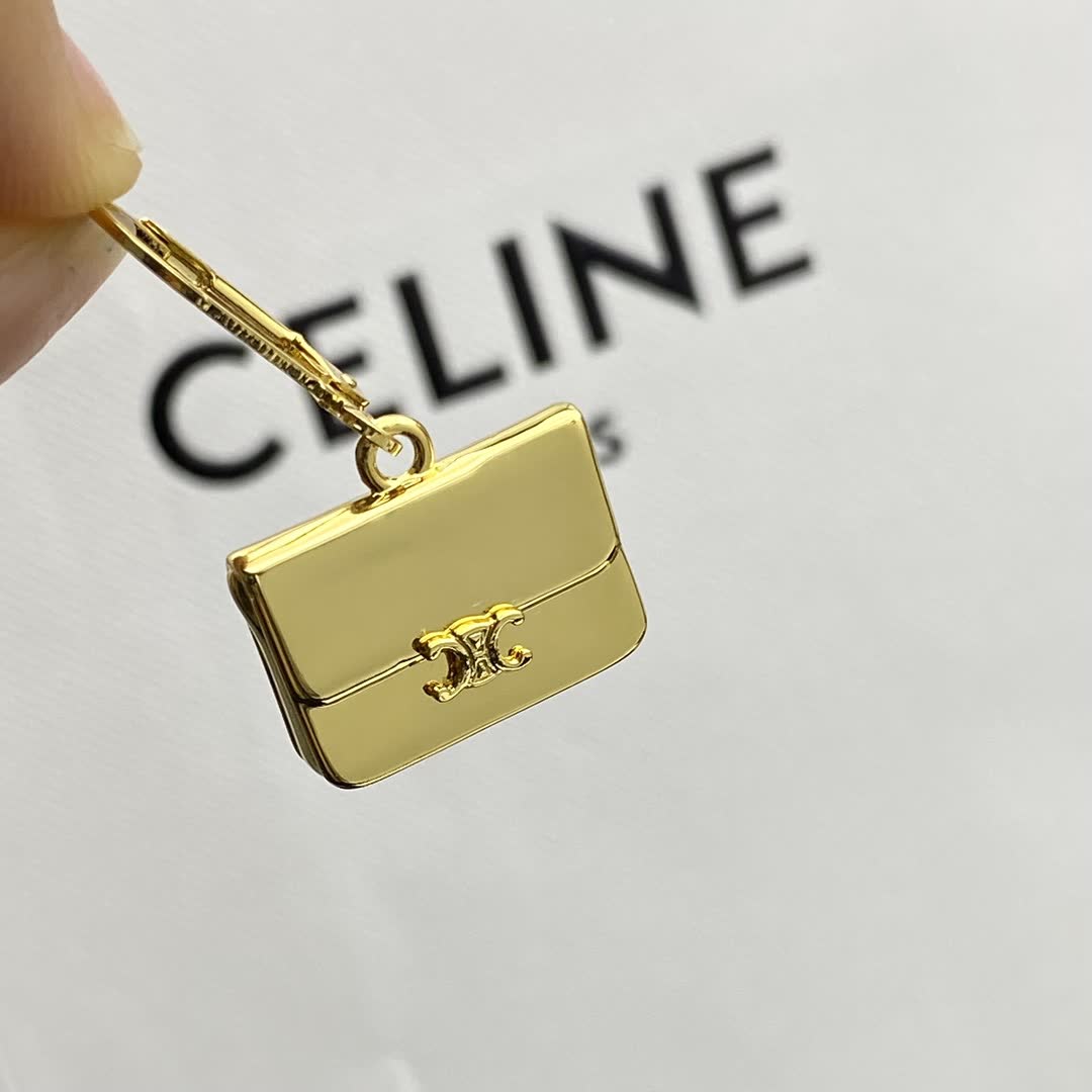 Celine Gold Chain Bag Charm Earrings