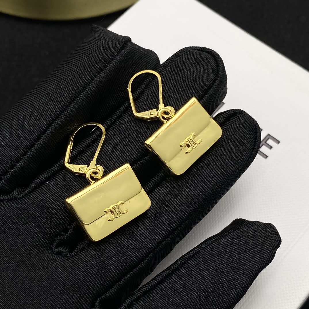 Celine Gold Chain Bag Charm Earrings