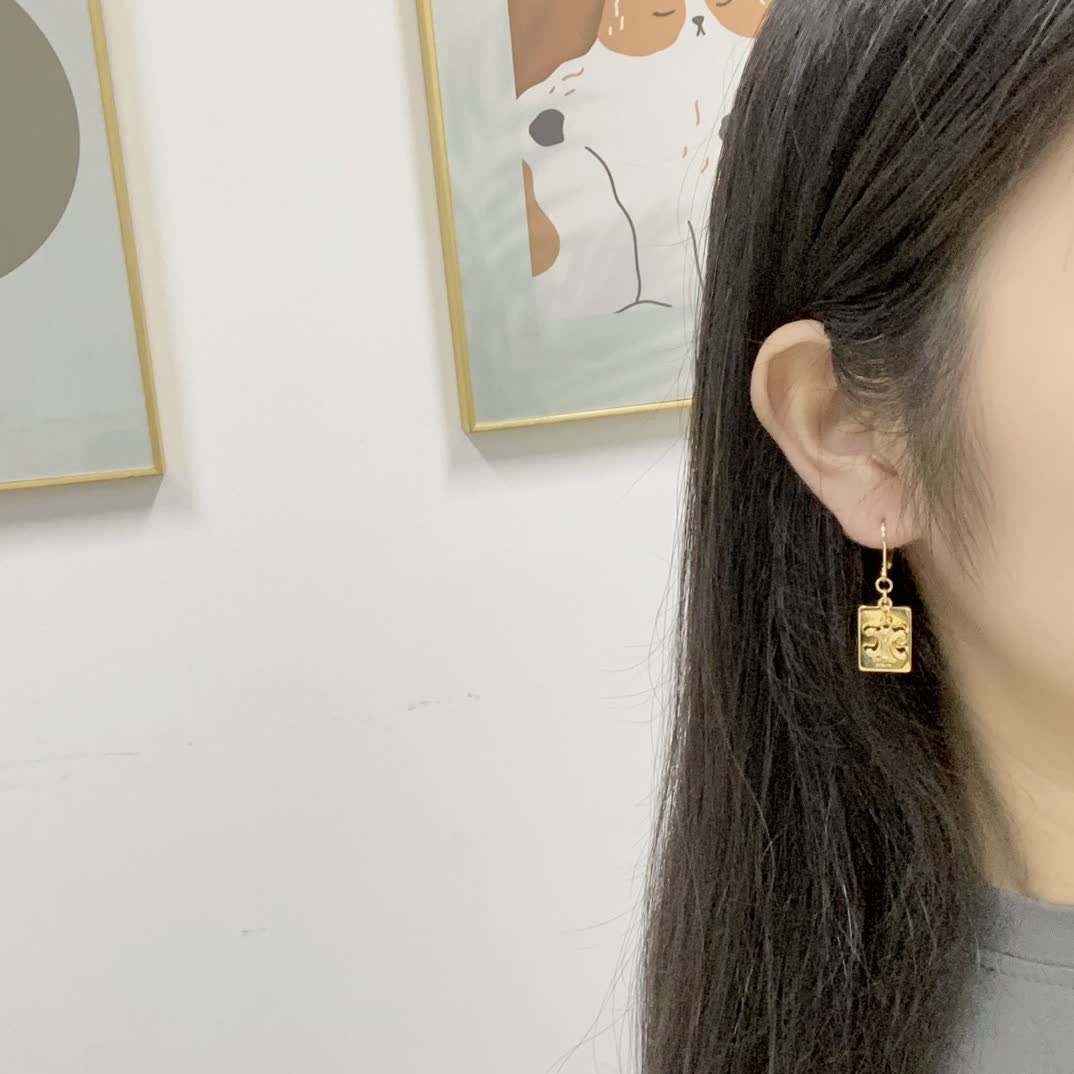 Celine Gold Square Earrings with intricate design