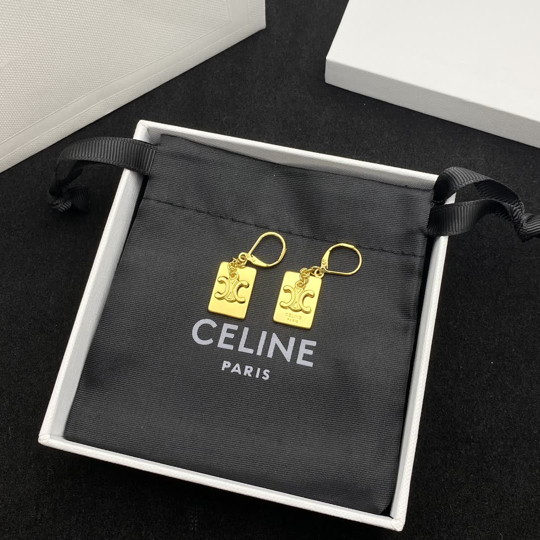 Celine Gold Square Earrings with intricate design
