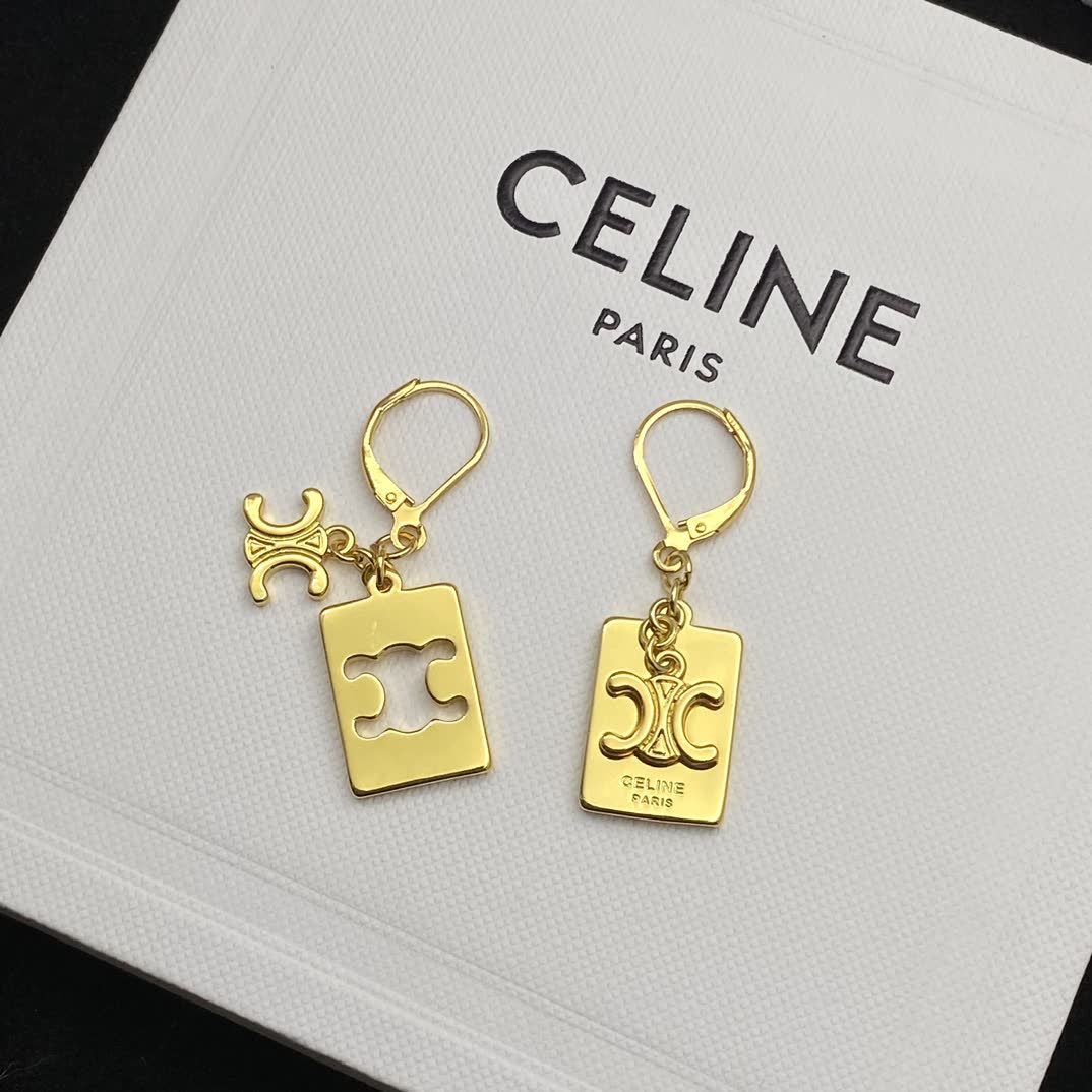 Celine Gold Square Earrings with intricate design