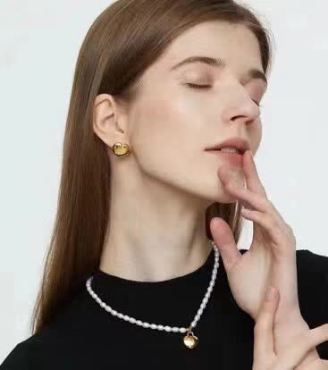 Celine Gold Pearl Earrings and Necklace Set