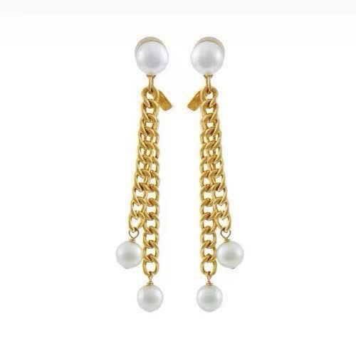 Celine Gold Chain Pearl Drop Earrings