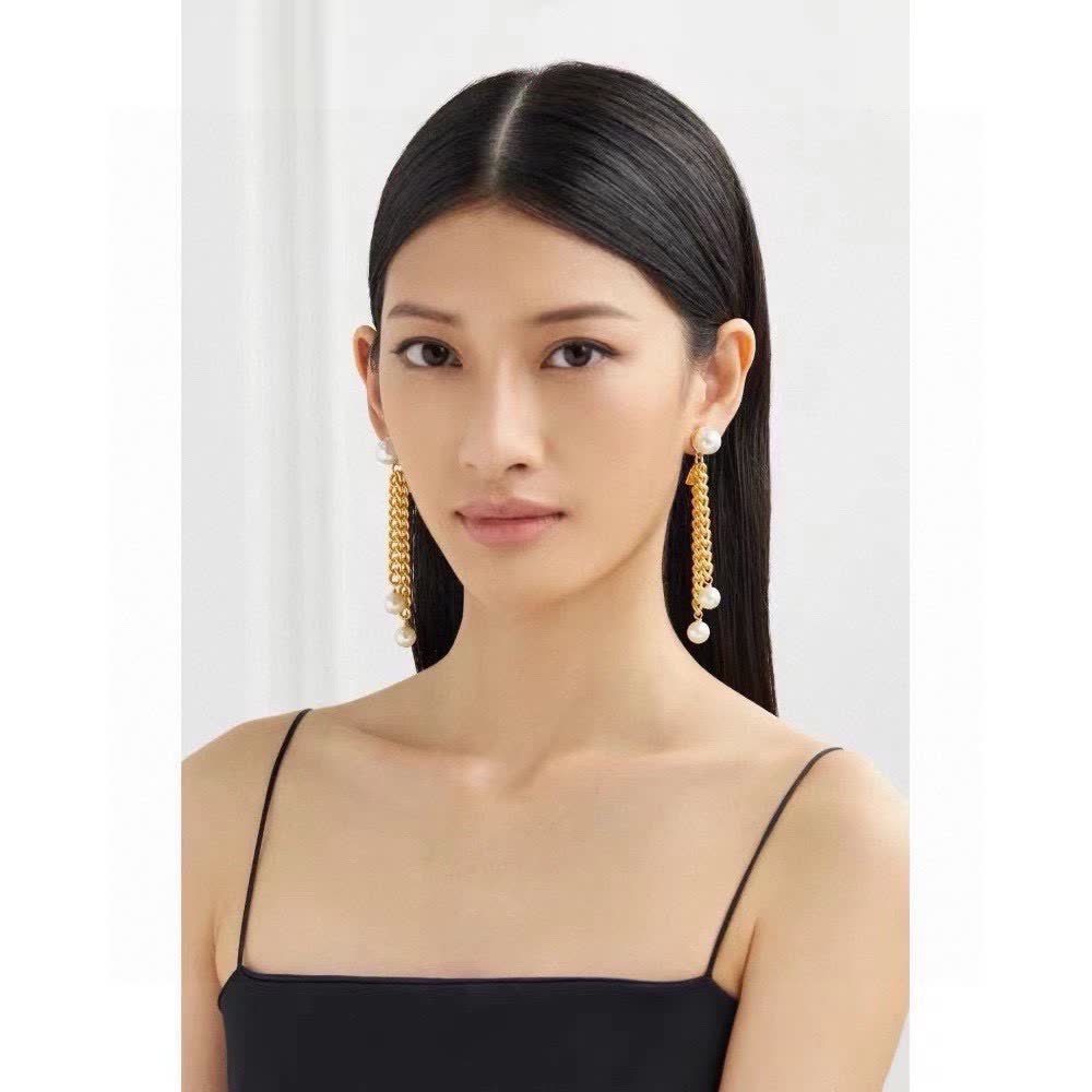 Celine Gold Chain Pearl Drop Earrings