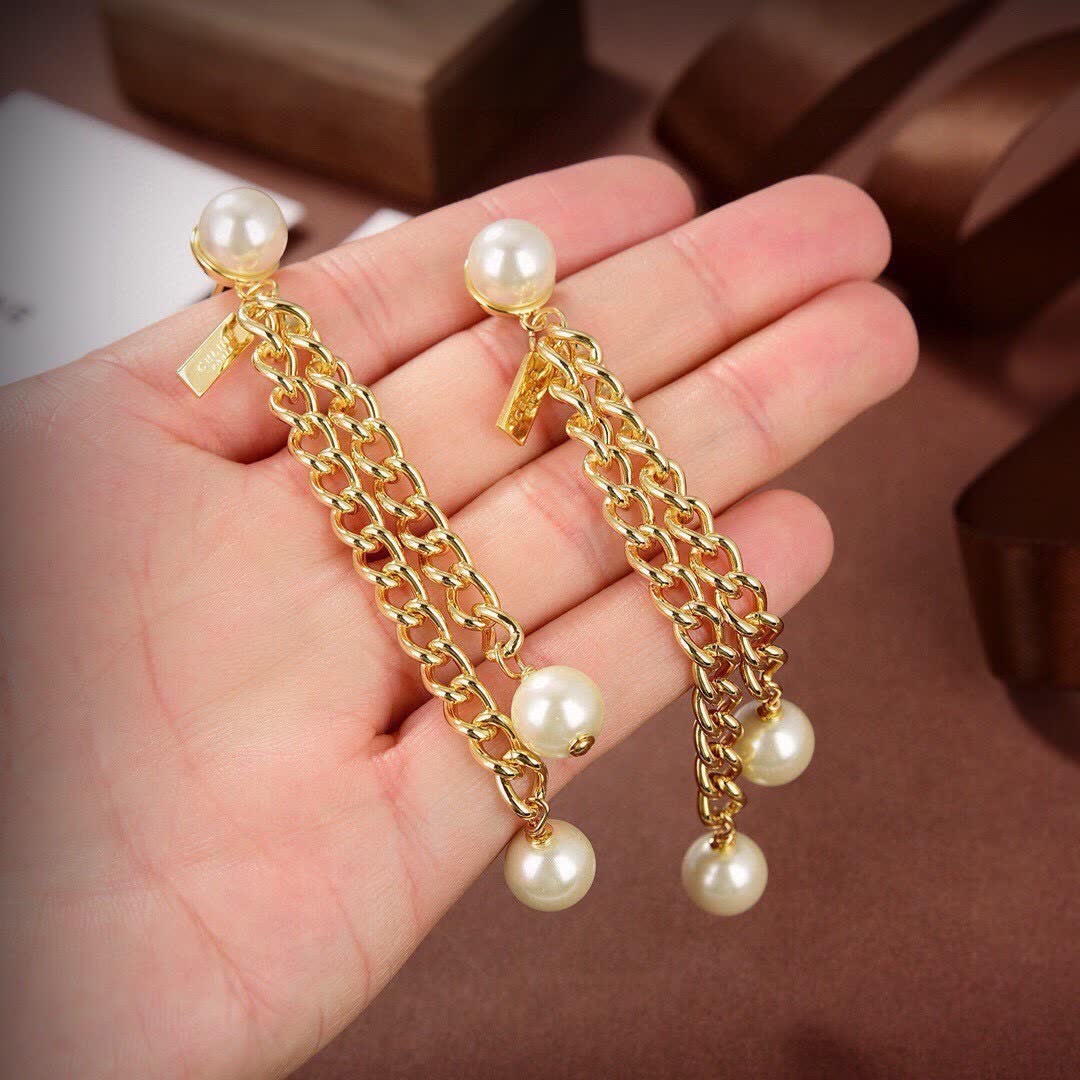 Celine Gold Chain Pearl Drop Earrings
