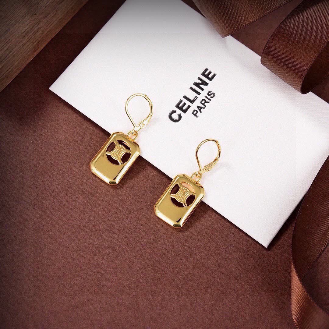 Celine Paris Gold Tone Logo Earrings