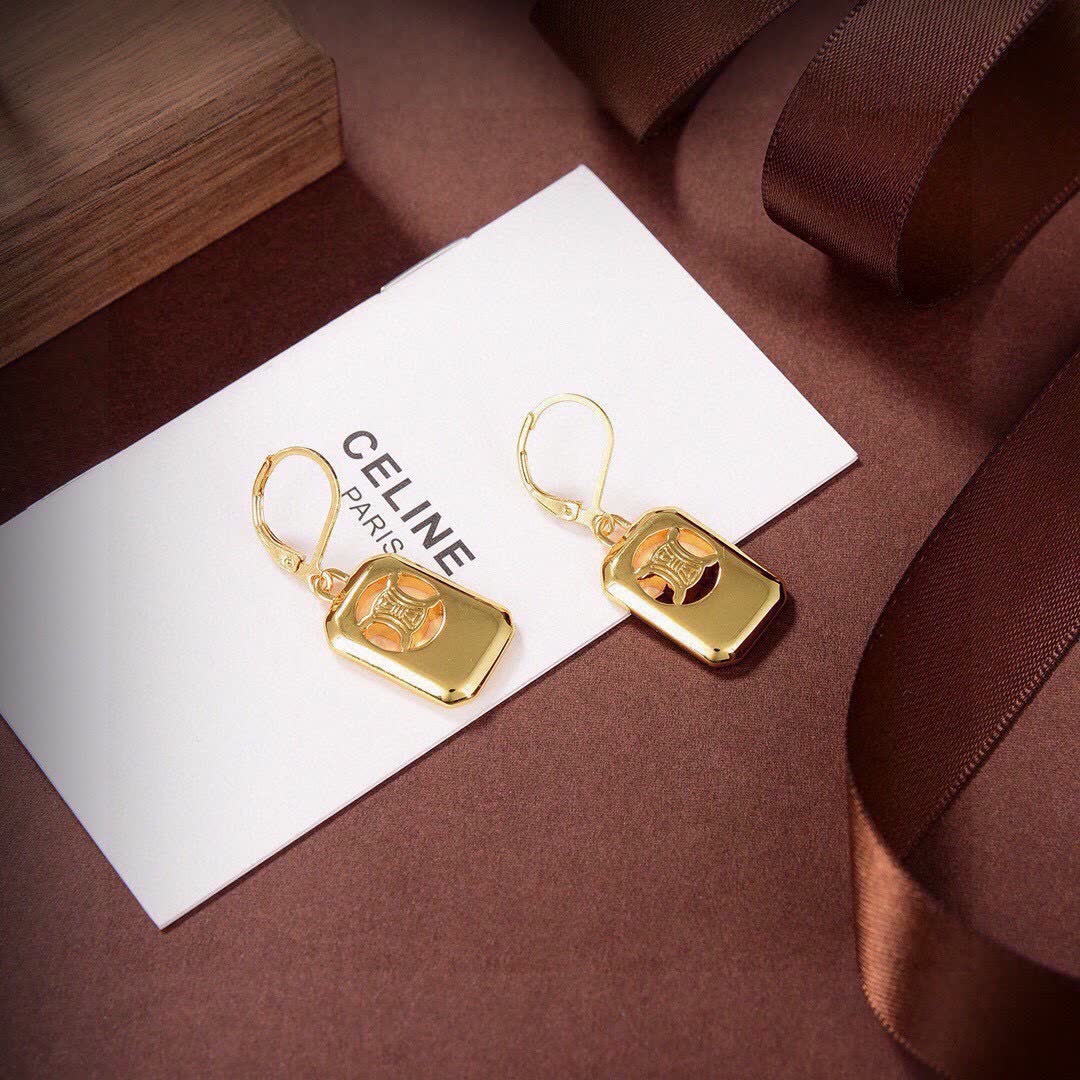 Celine Paris Gold Tone Logo Earrings