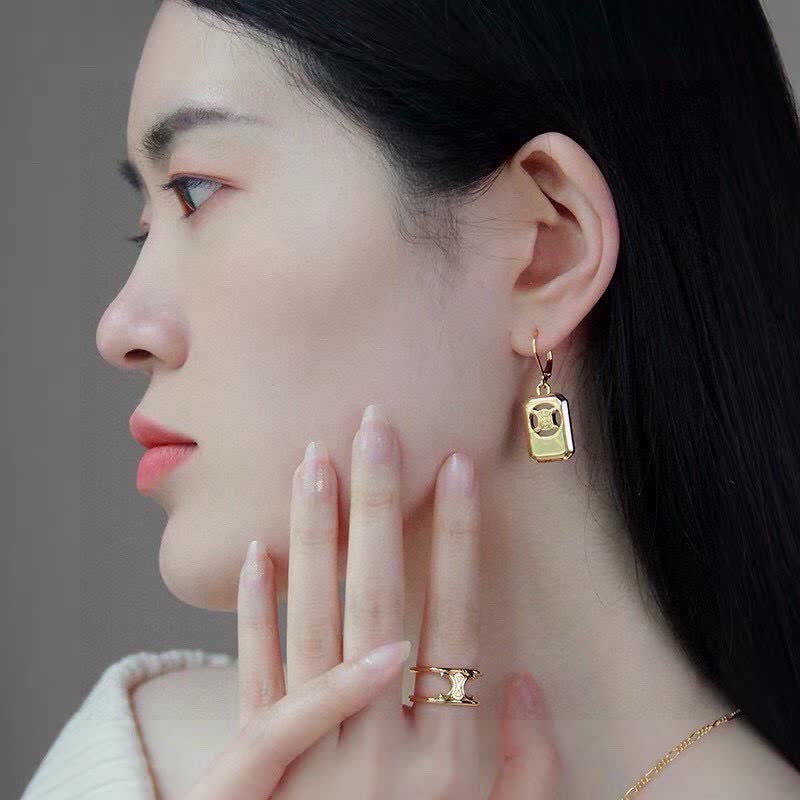 Celine Paris Gold Tone Logo Earrings