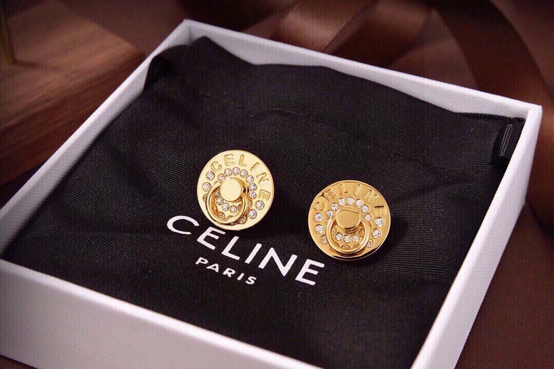 Celine Paris Gold Tone Stud Earrings with Crystal Accents