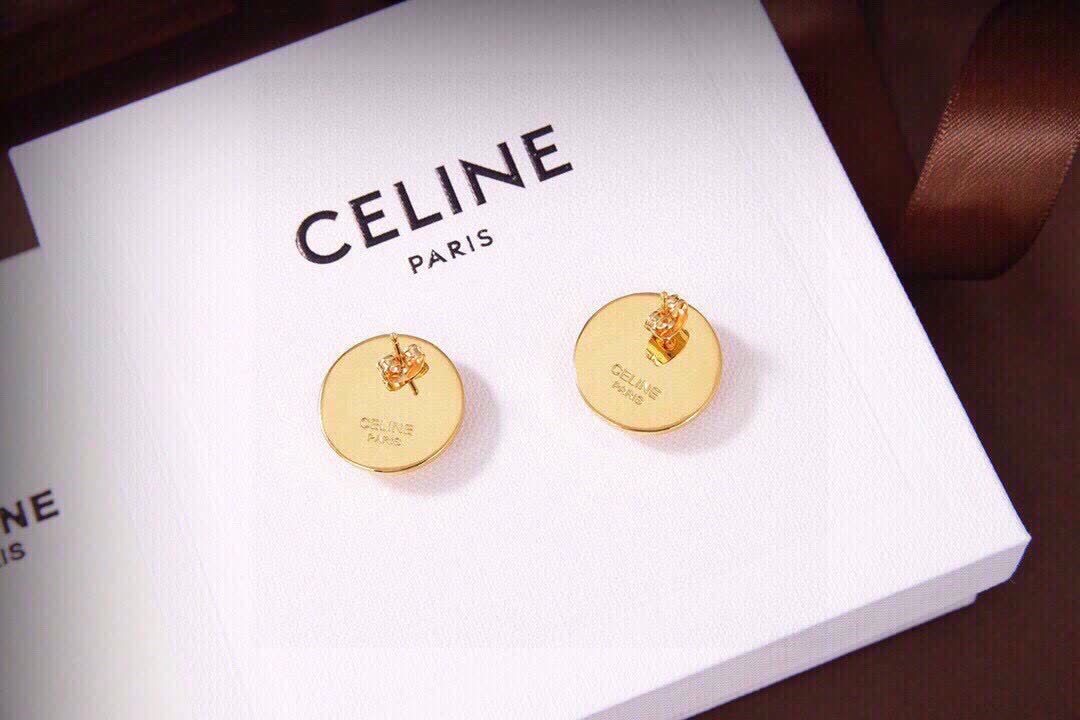 Celine Paris Gold Tone Stud Earrings with Crystal Accents