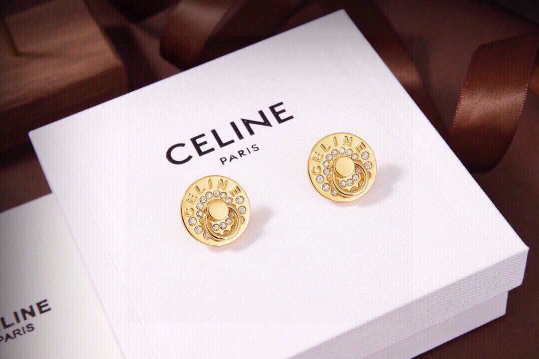 Celine Paris Gold Tone Stud Earrings with Crystal Accents