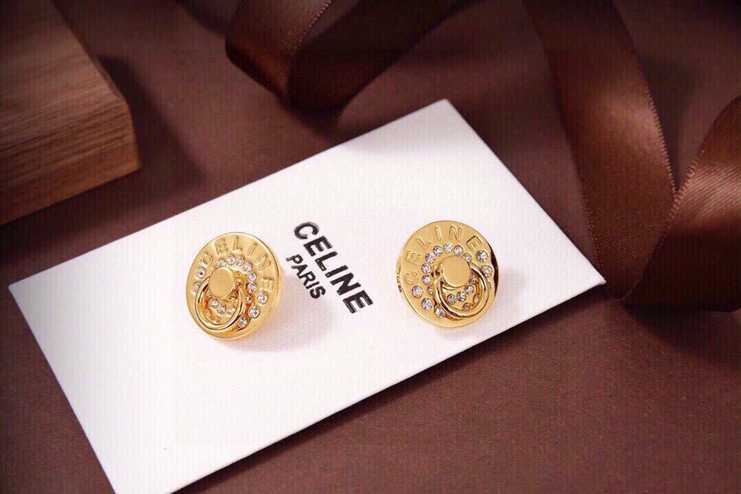Celine Paris Gold Tone Stud Earrings with Crystal Accents