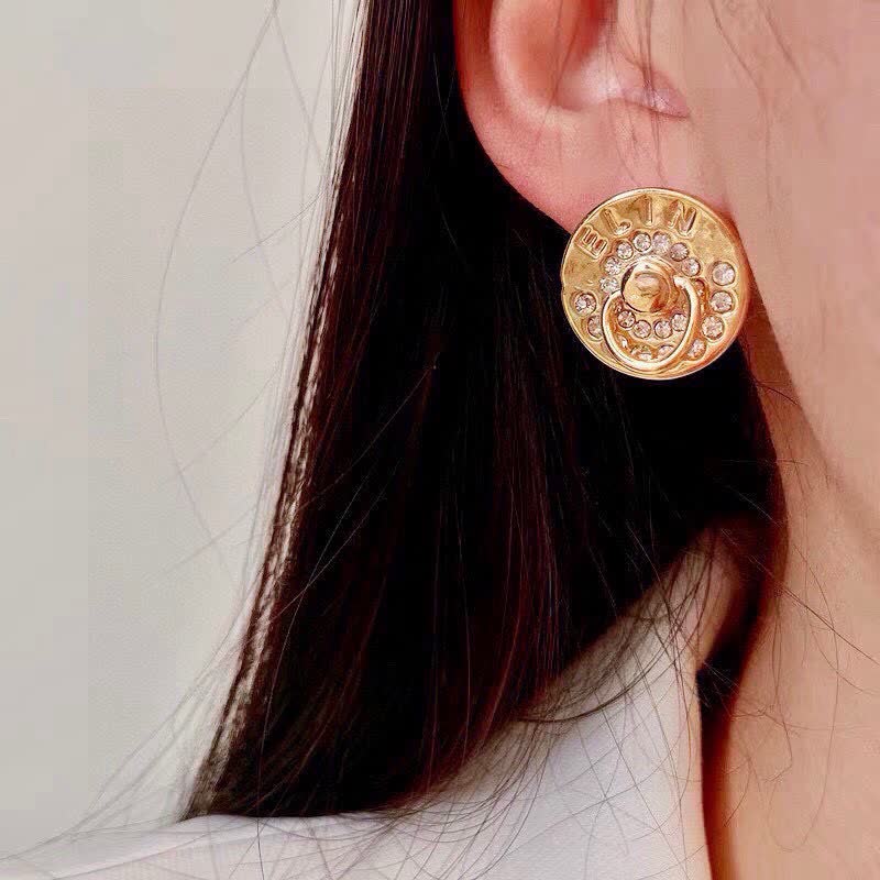 Celine Paris Gold Tone Stud Earrings with Crystal Accents