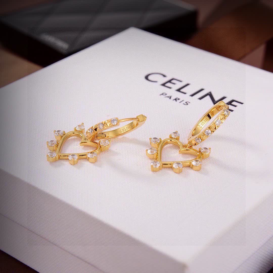 Celine Heart Shaped Earrings with Crystal Accents