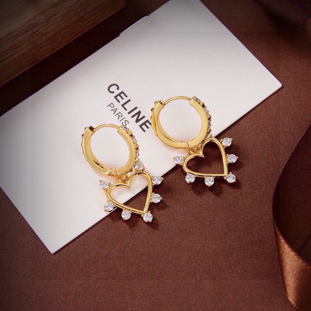 Celine Heart Shaped Earrings with Crystal Accents