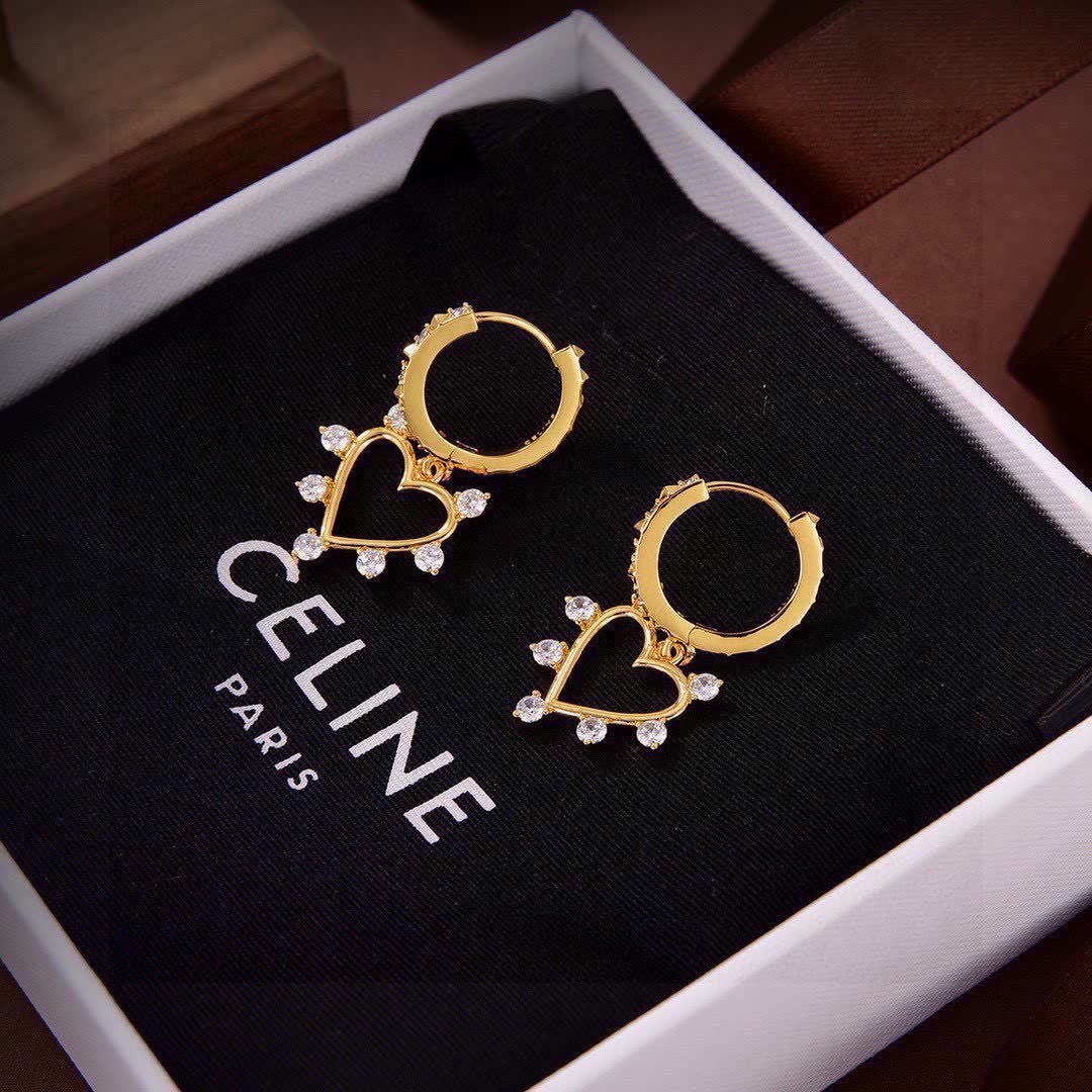 Celine Heart Shaped Earrings with Crystal Accents