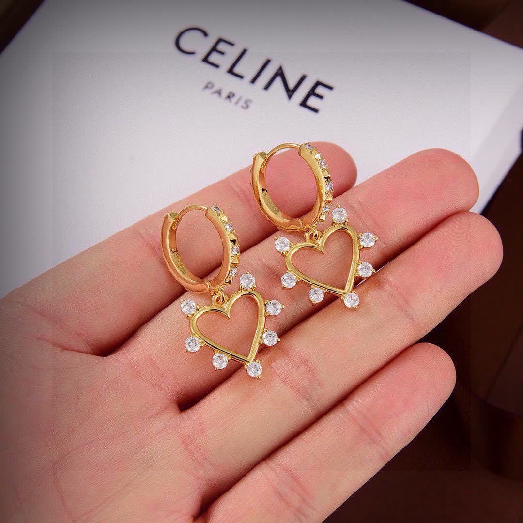 Celine Heart Shaped Earrings with Crystal Accents