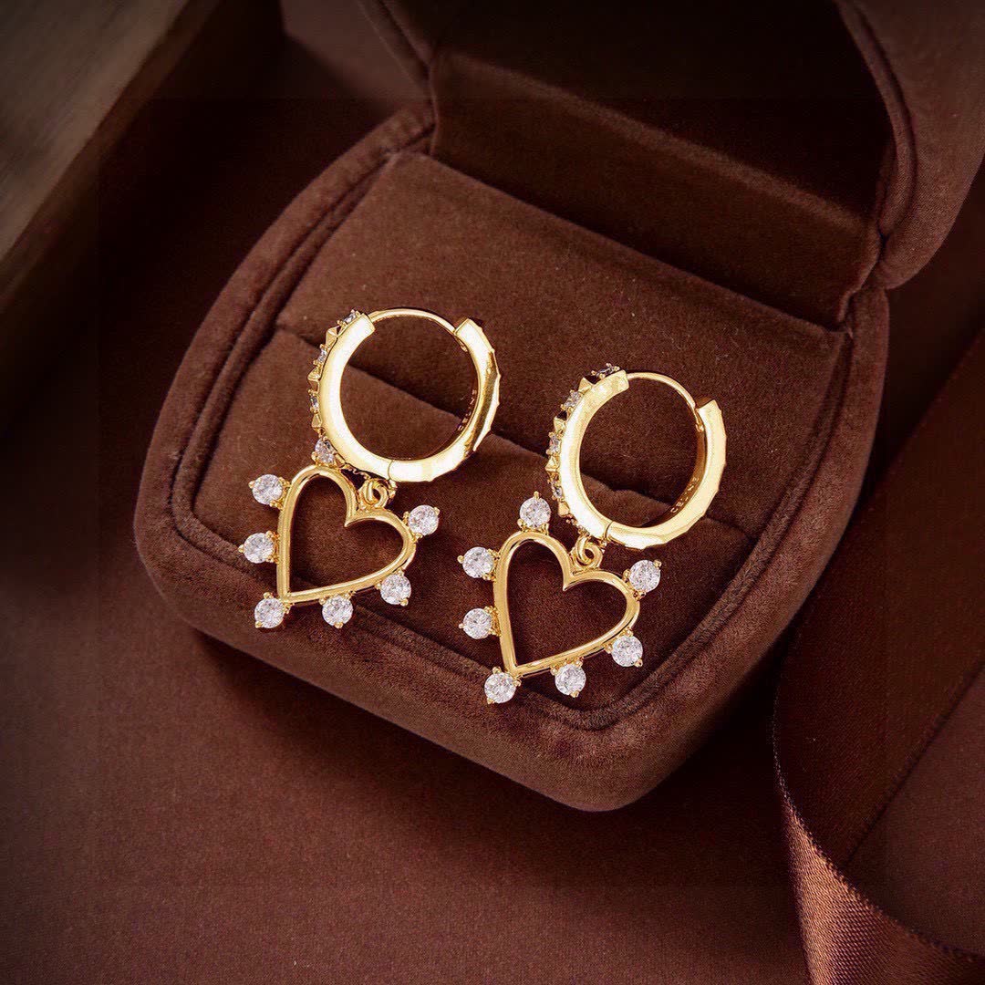 Celine Heart Shaped Earrings with Crystal Accents