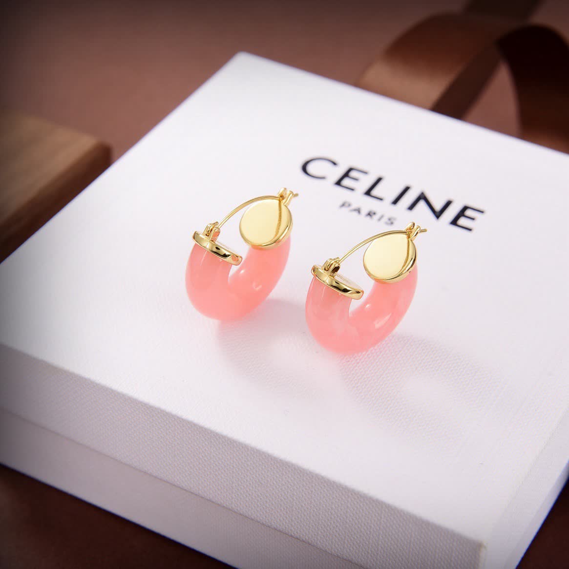 Celine Paris Pink Hoop Earrings