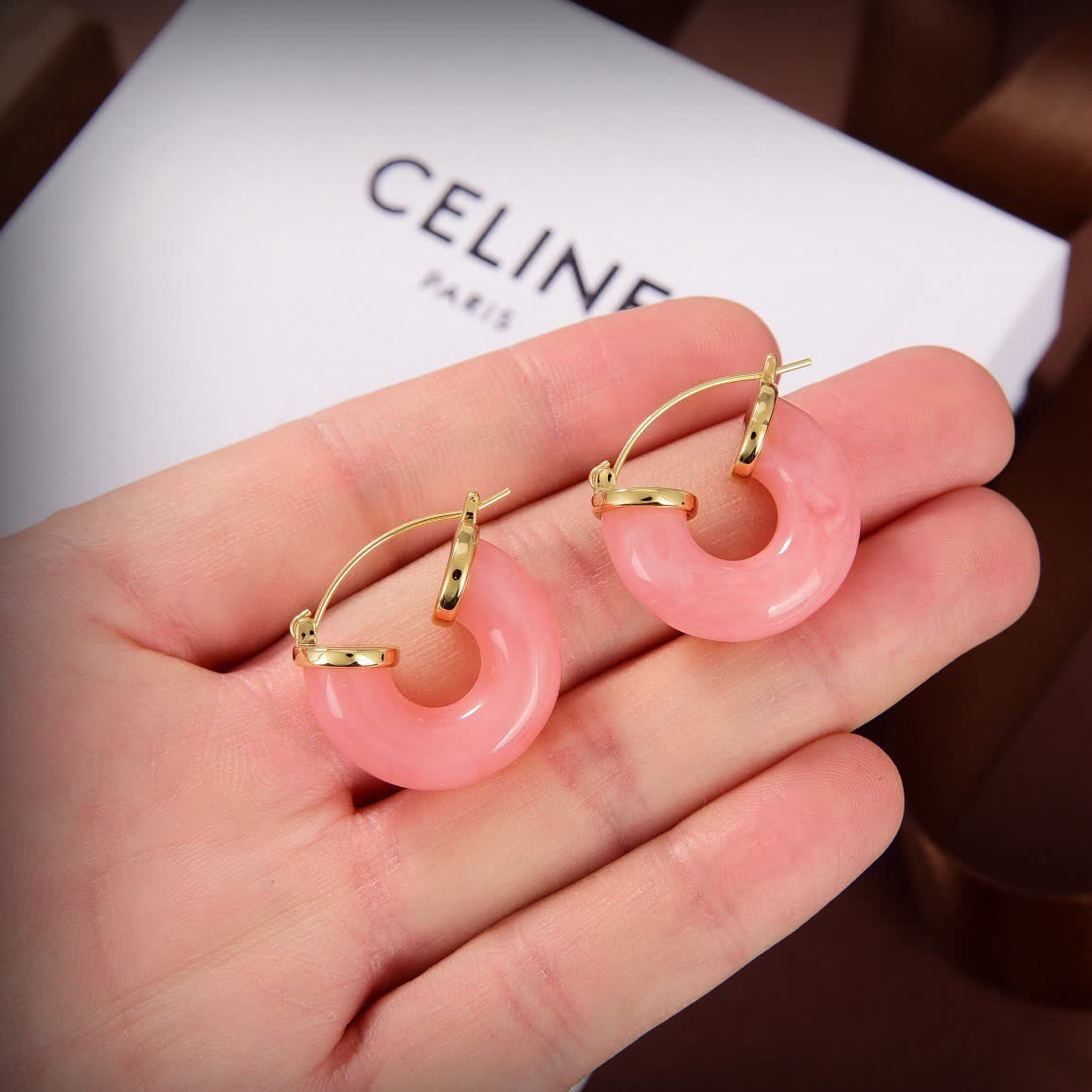Celine Paris Pink Hoop Earrings