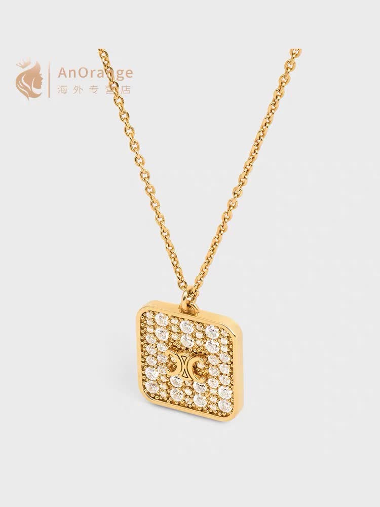 Celine AnOrange Silver Plated Cubic Zirconia Square Pendant Necklace