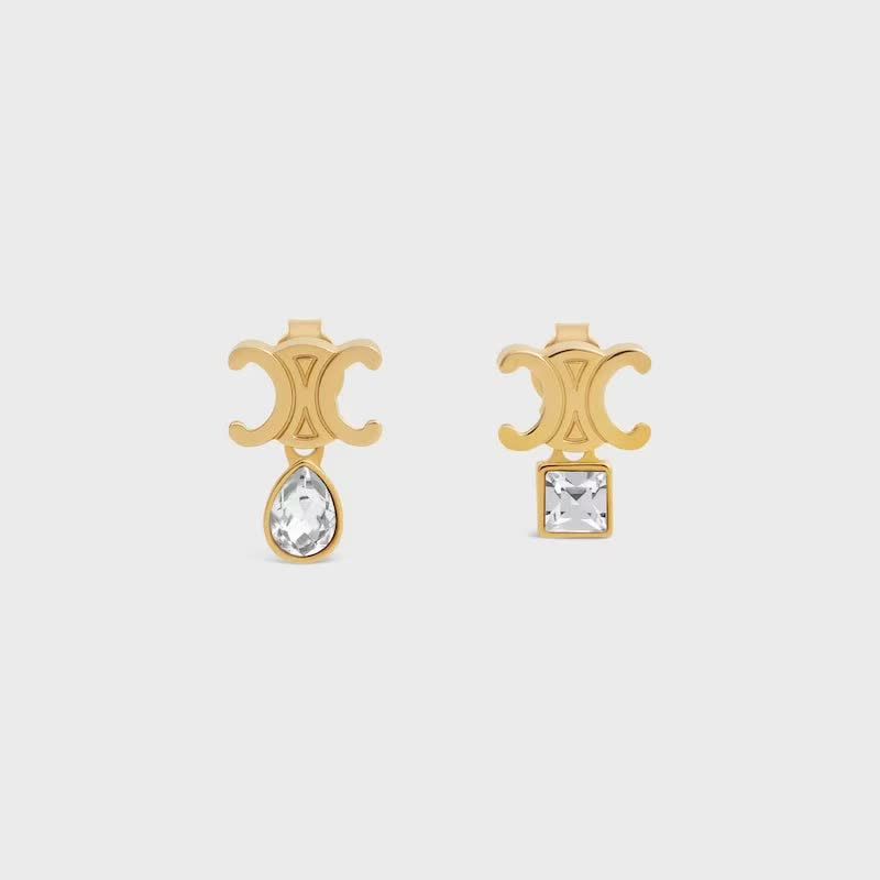 Celine Gold Tone Crystal Stud Earrings