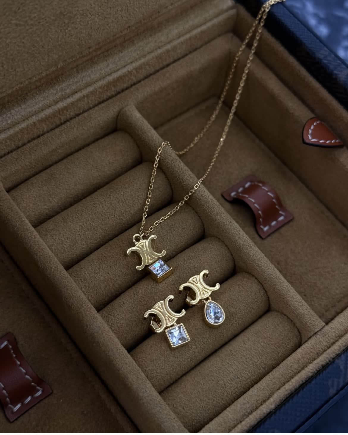 Celine Gold Tone Crystal Stud Earrings