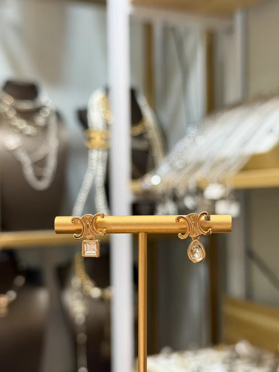 Celine Gold Tone Crystal Stud Earrings