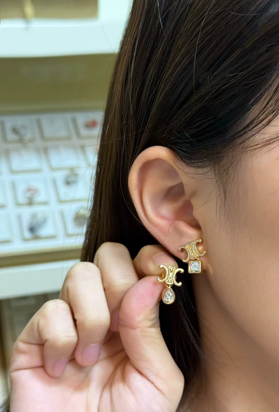 Celine Gold Tone Crystal Stud Earrings