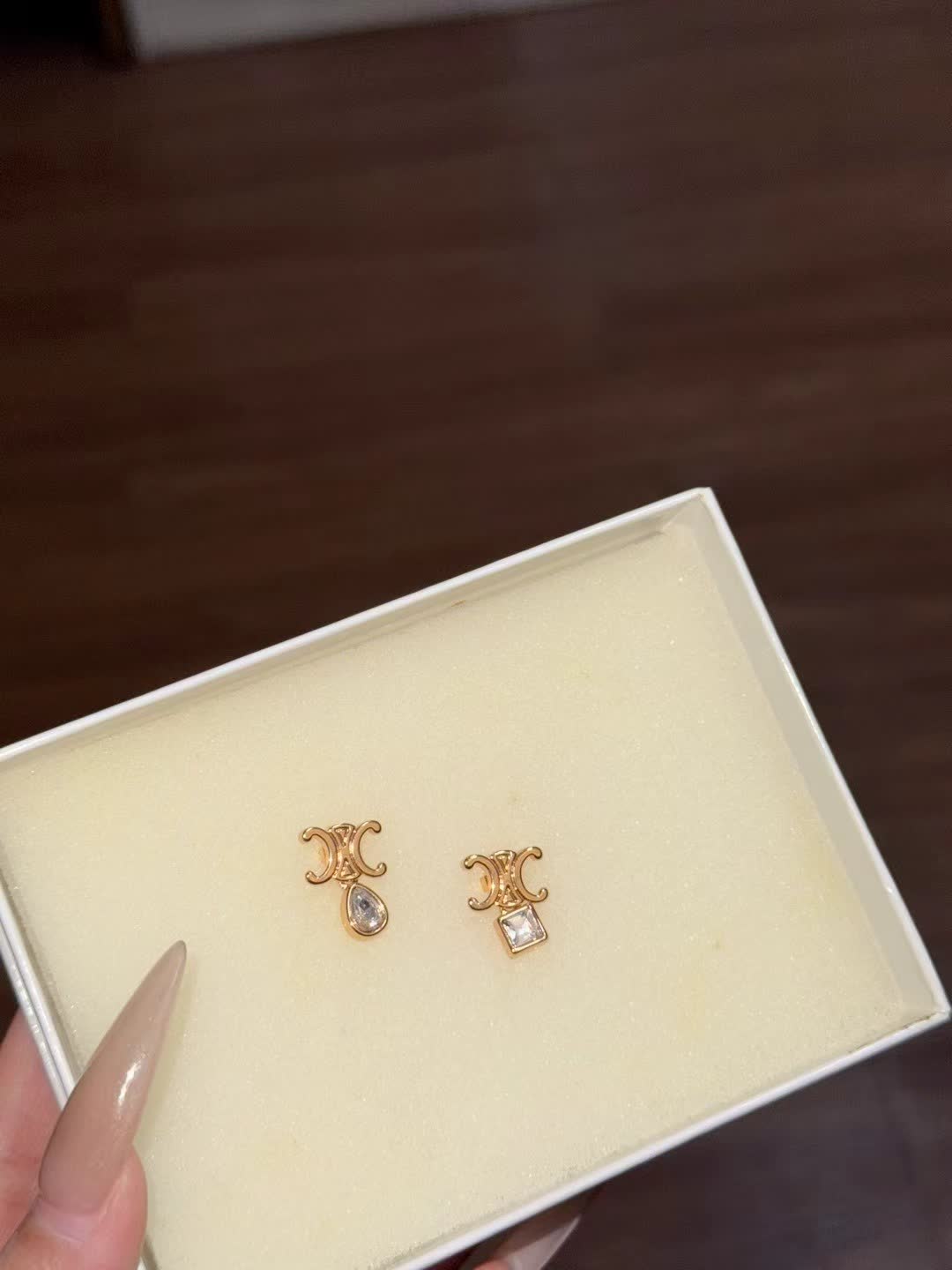 Celine Gold Tone Crystal Stud Earrings