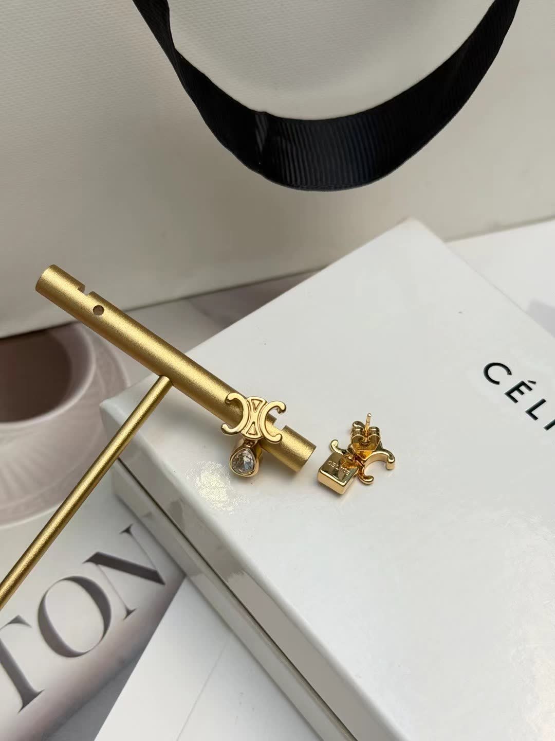 Celine Gold Tone Crystal Stud Earrings