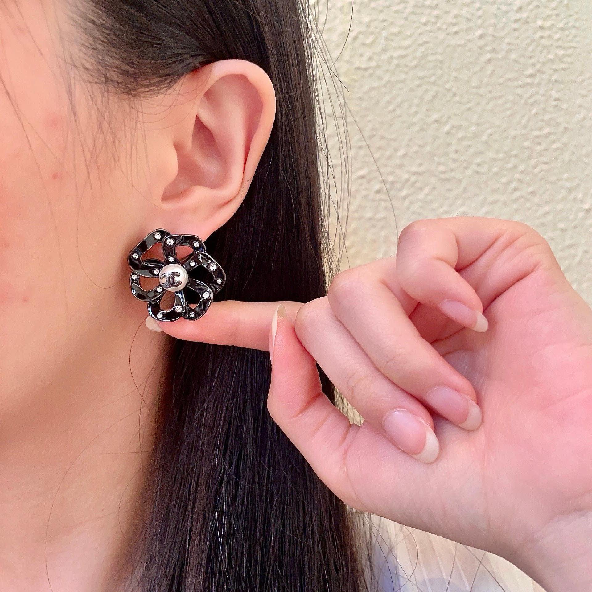 Chanel Black Flower Earrings
