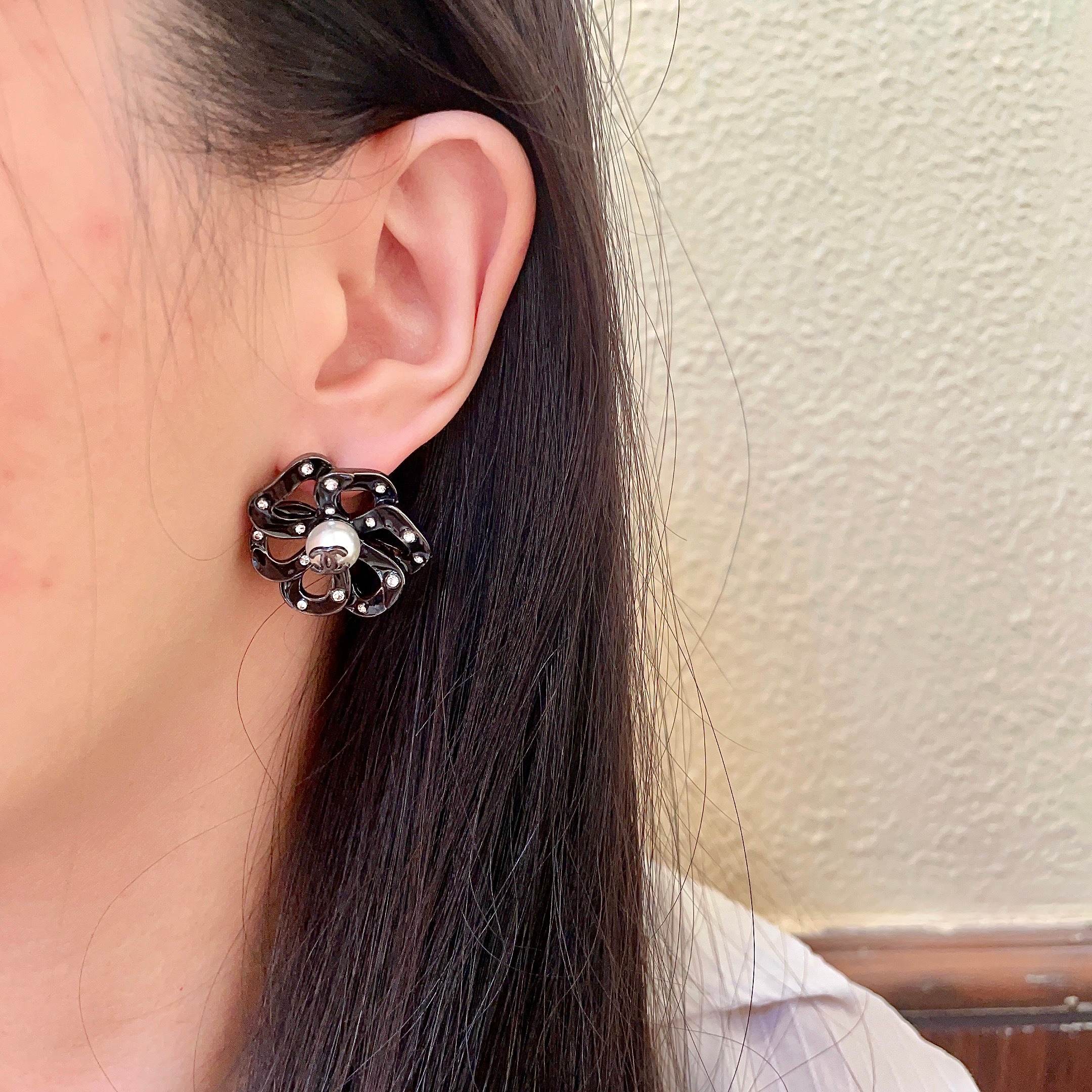 Chanel Black Flower Earrings