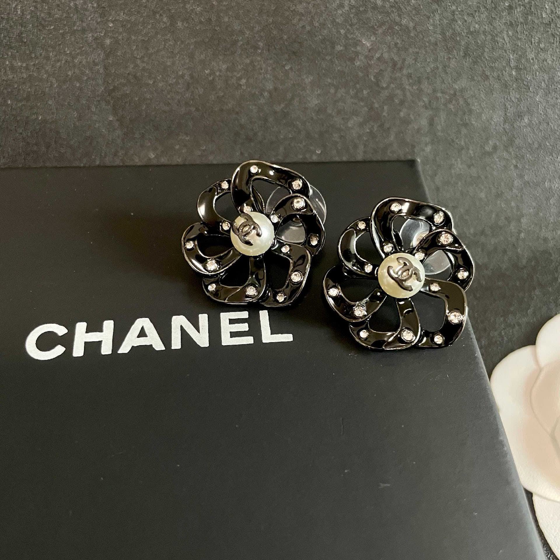 Chanel Black Flower Earrings