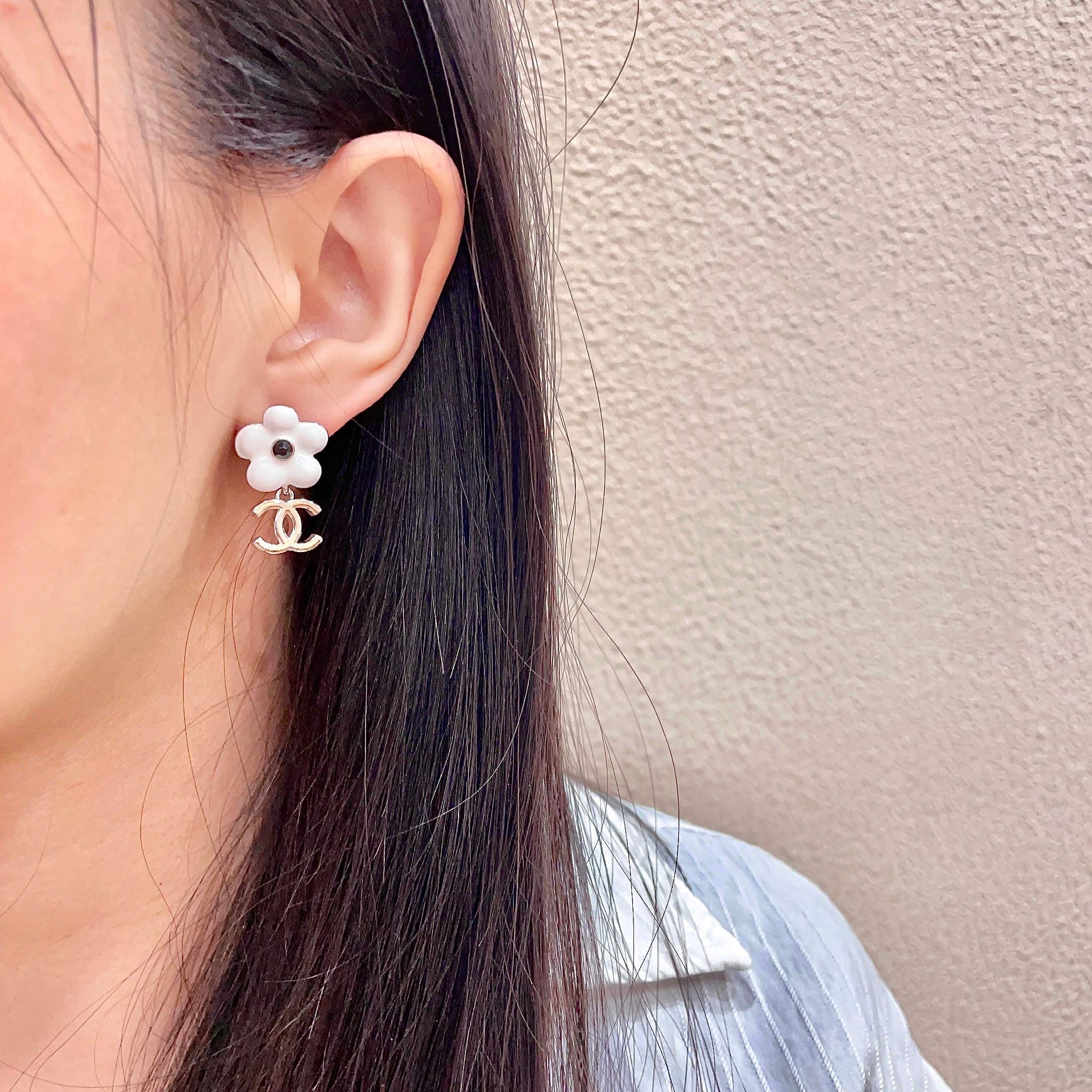 Chanel White Flower Earrings