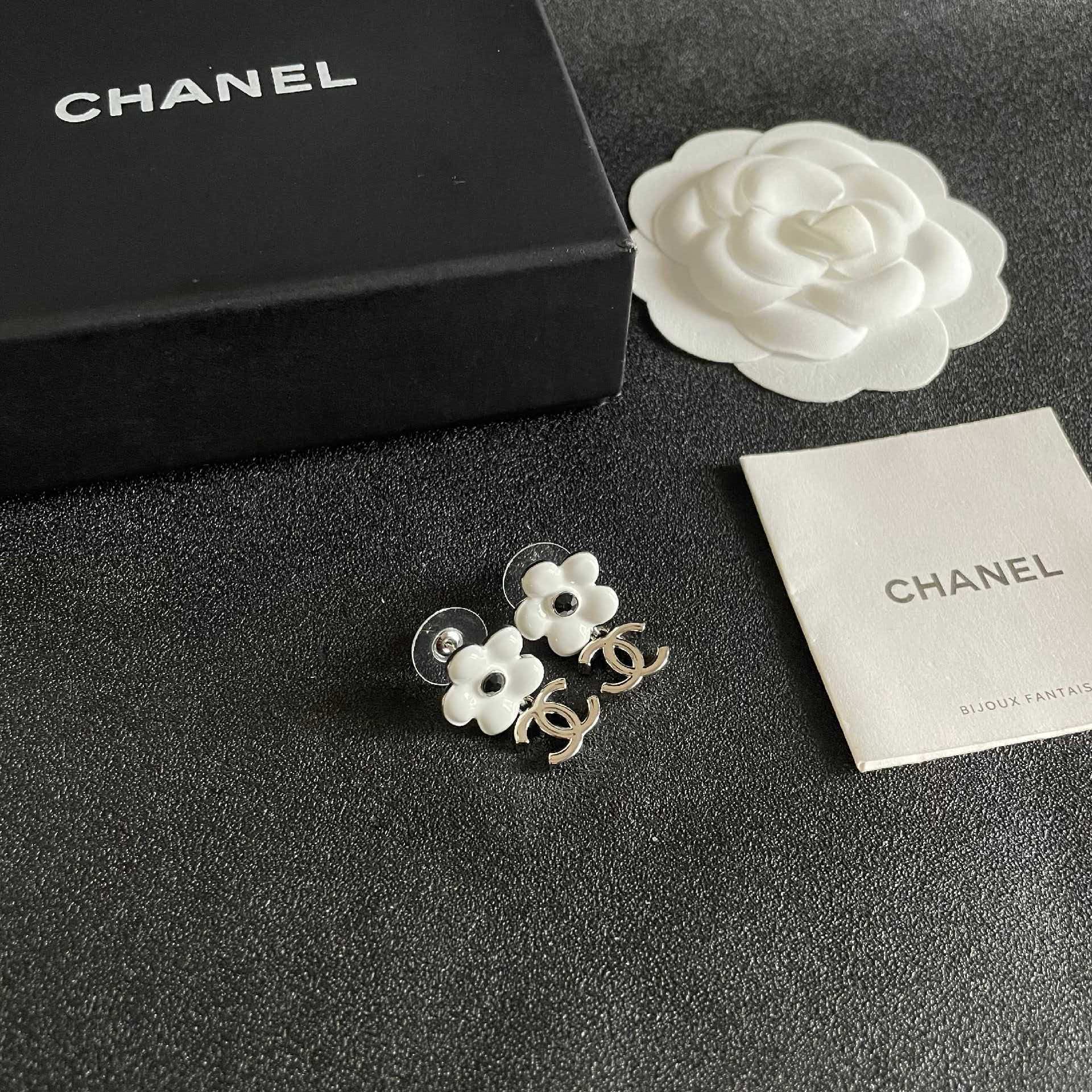 Chanel White Flower Earrings