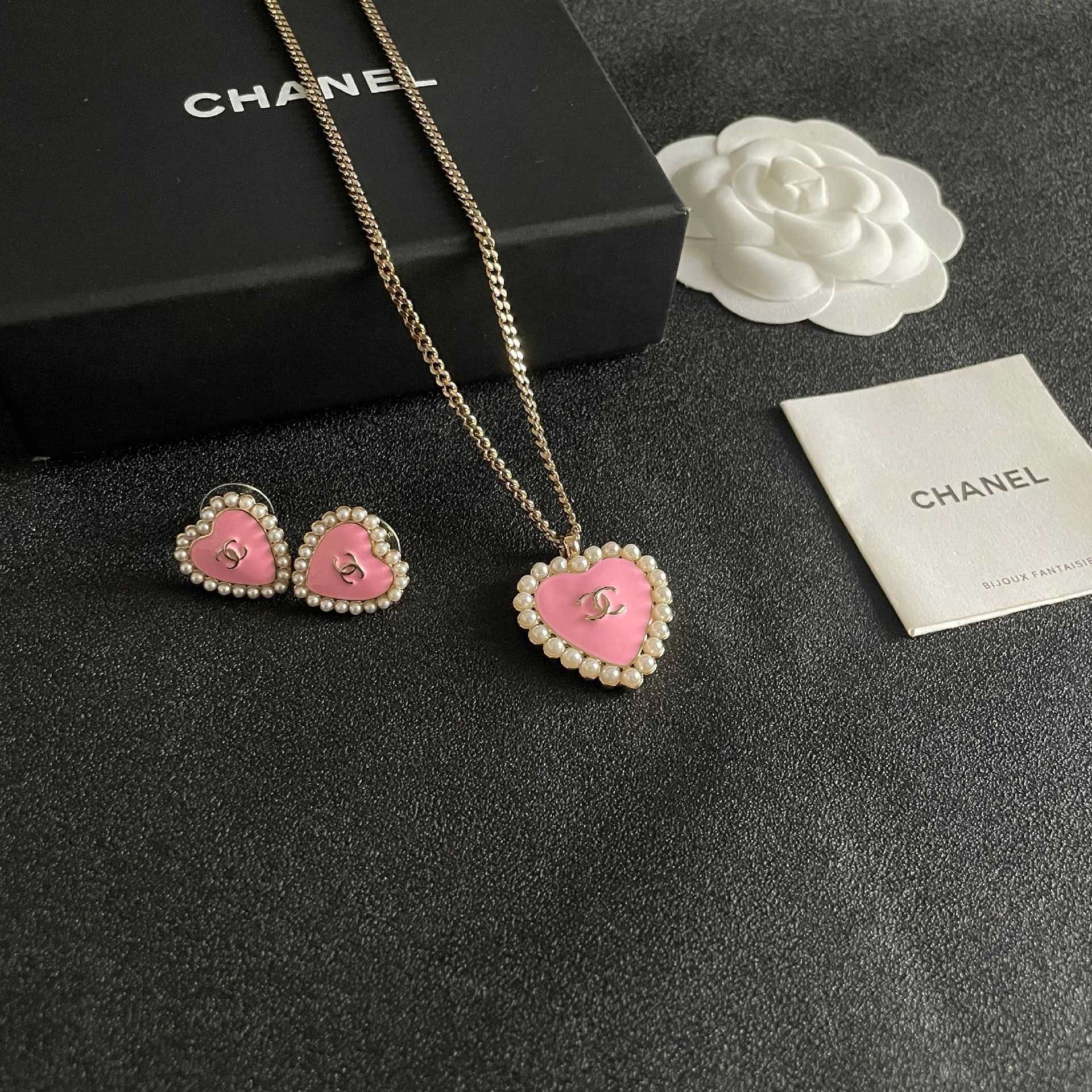 Chanel Pink Heart Pearl Earrings
