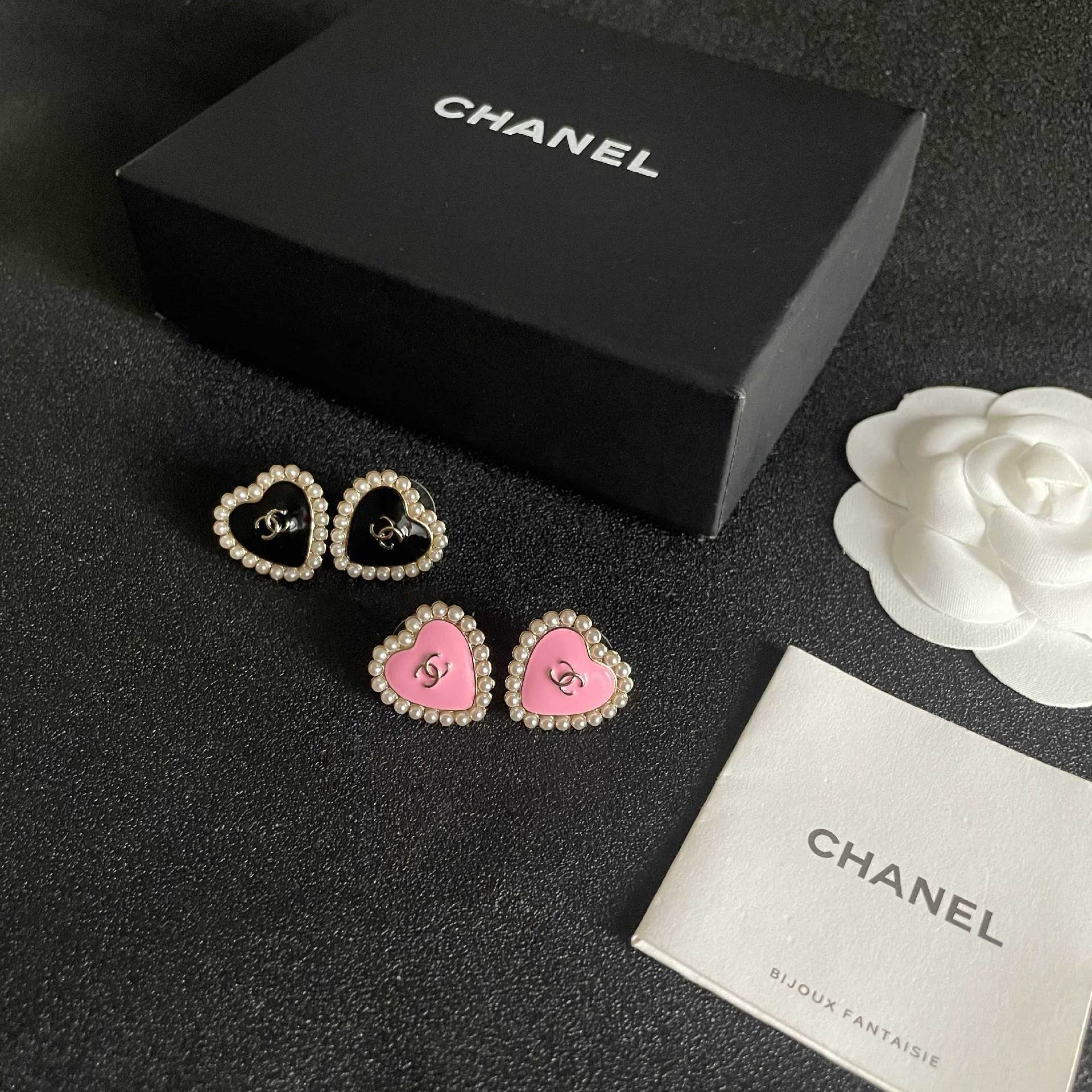 Chanel Pink Heart Pearl Earrings