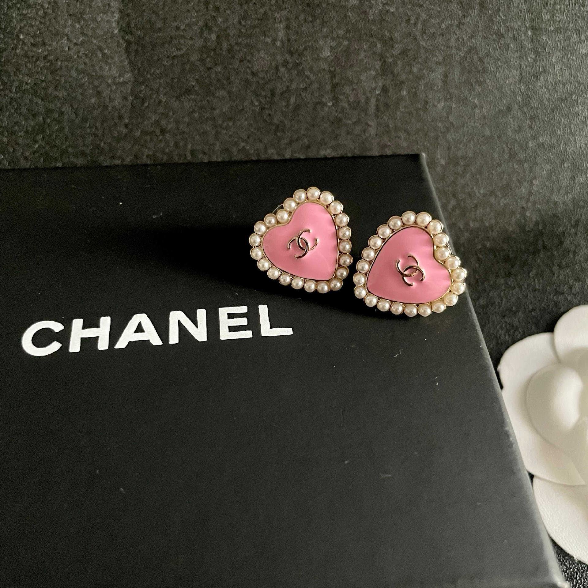 Chanel Pink Heart Pearl Earrings
