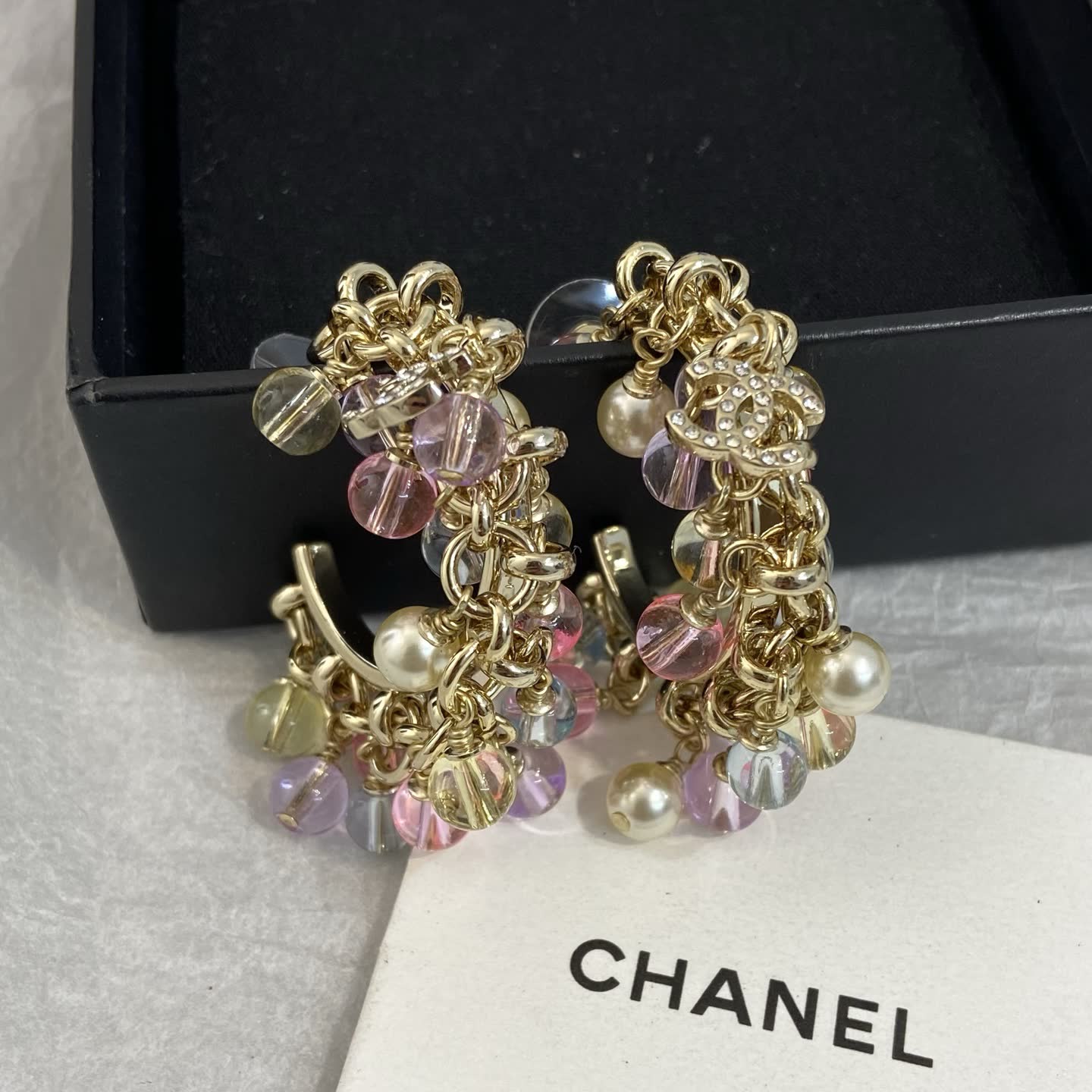 Chanel Gold Tone Crystal and Pearl Earrings Chanel Gold Tone Crystal and Pearl Earrings