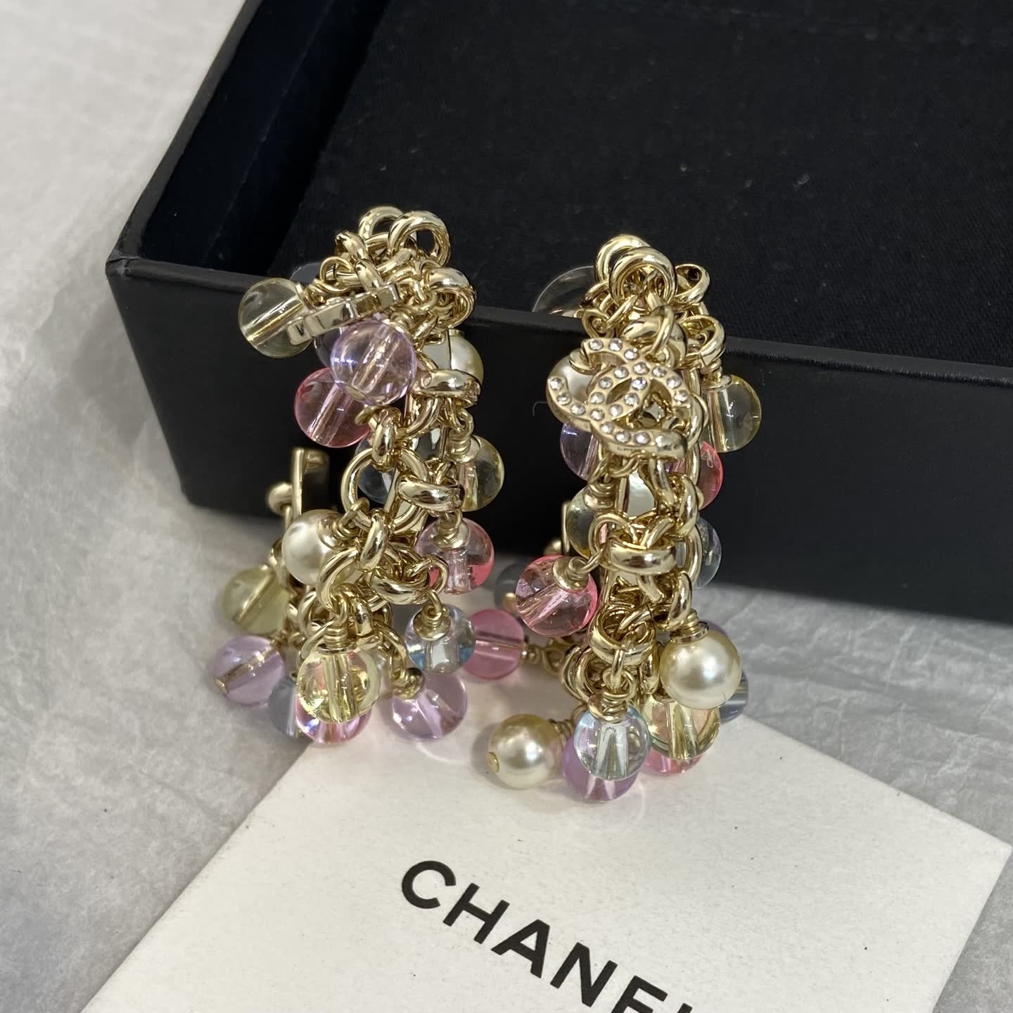 Chanel Gold Tone Crystal and Pearl Earrings