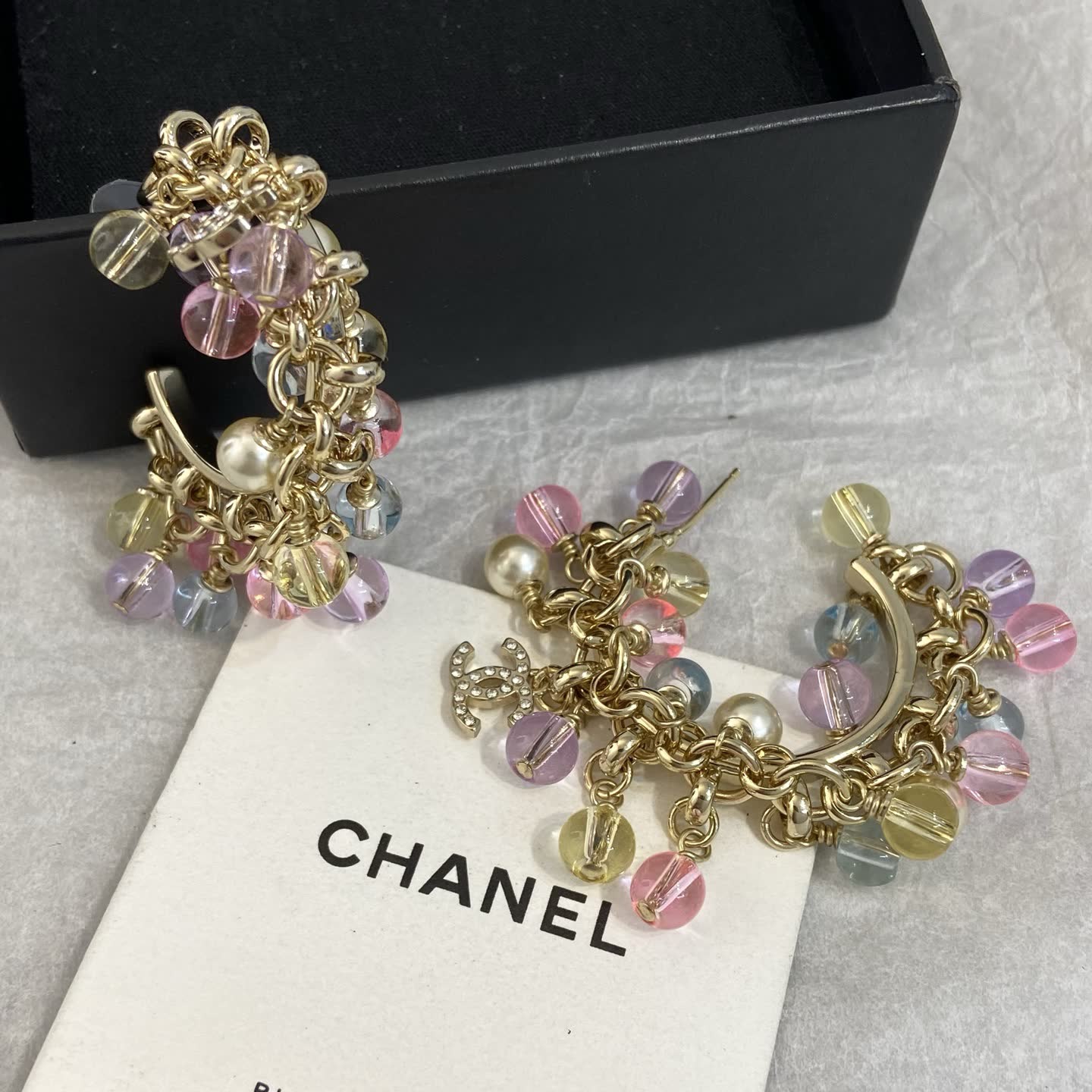 Chanel Gold Tone Crystal and Pearl Earrings