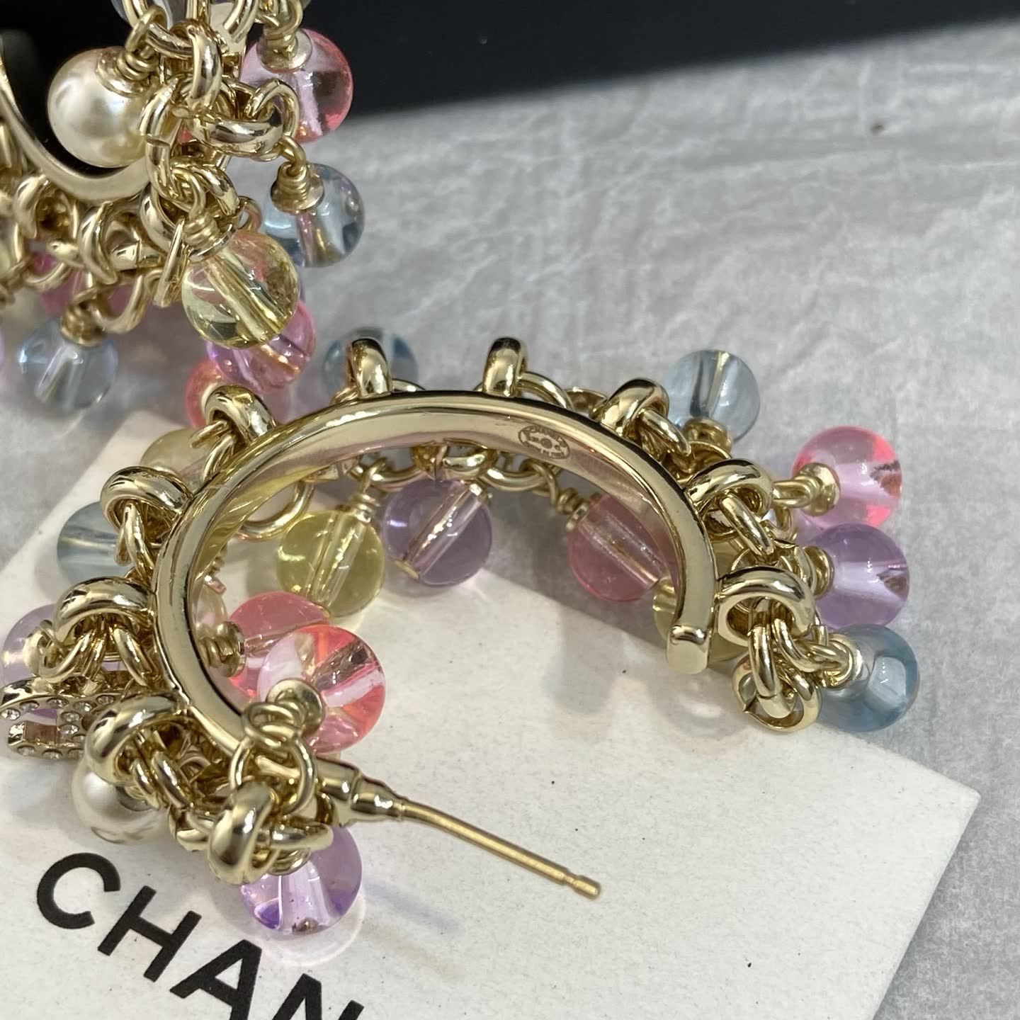 Chanel Gold Tone Crystal and Pearl Earrings