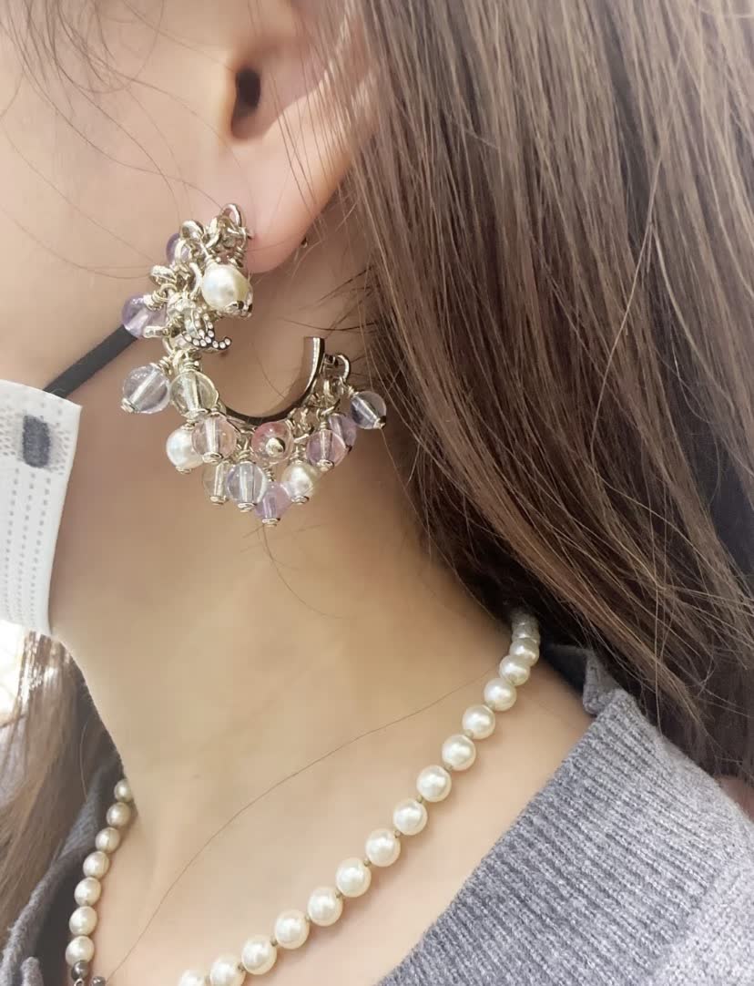 Chanel Gold Tone Crystal and Pearl Earrings