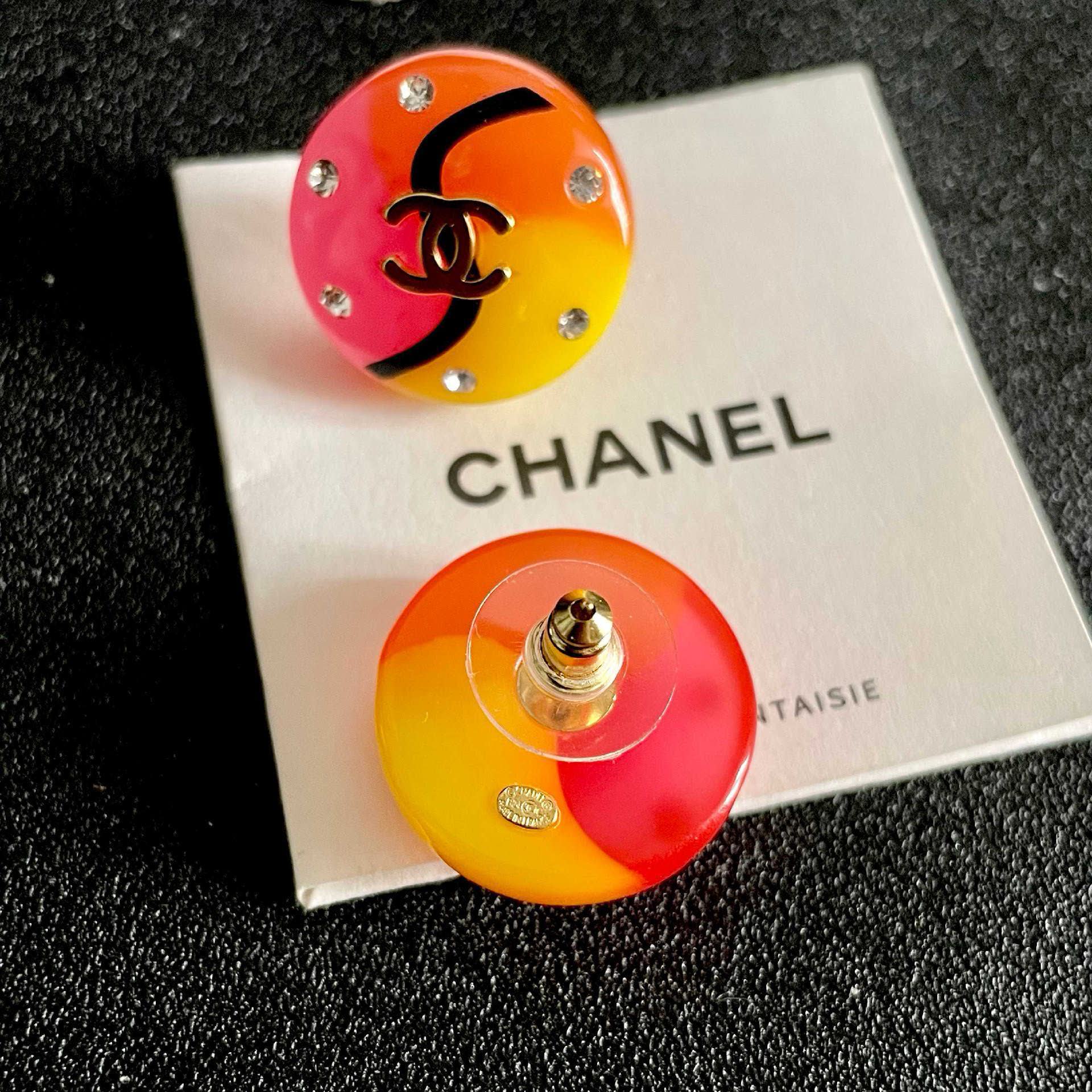 Chanel Multicolor Crystal Stud Earrings