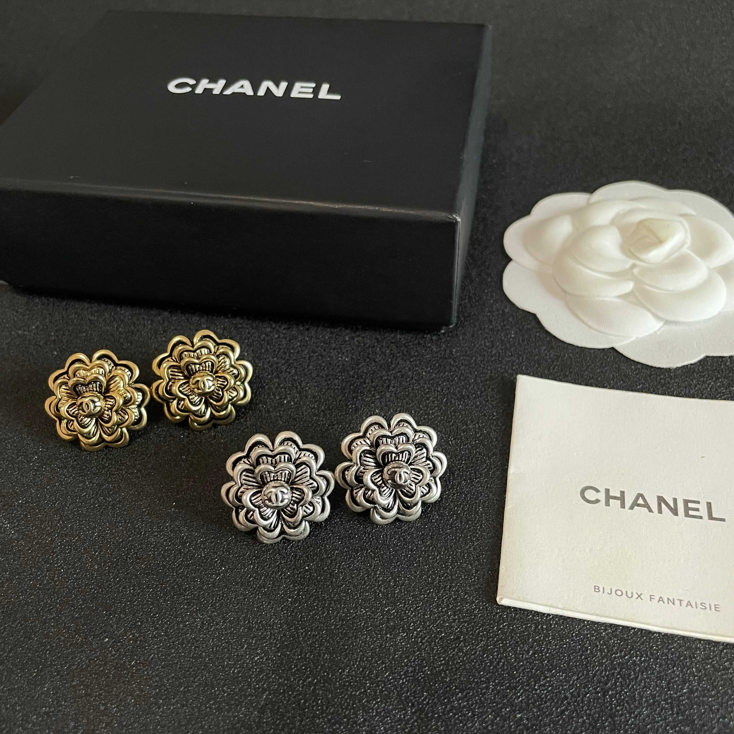 Chanel Silver Flower Stud Earrings