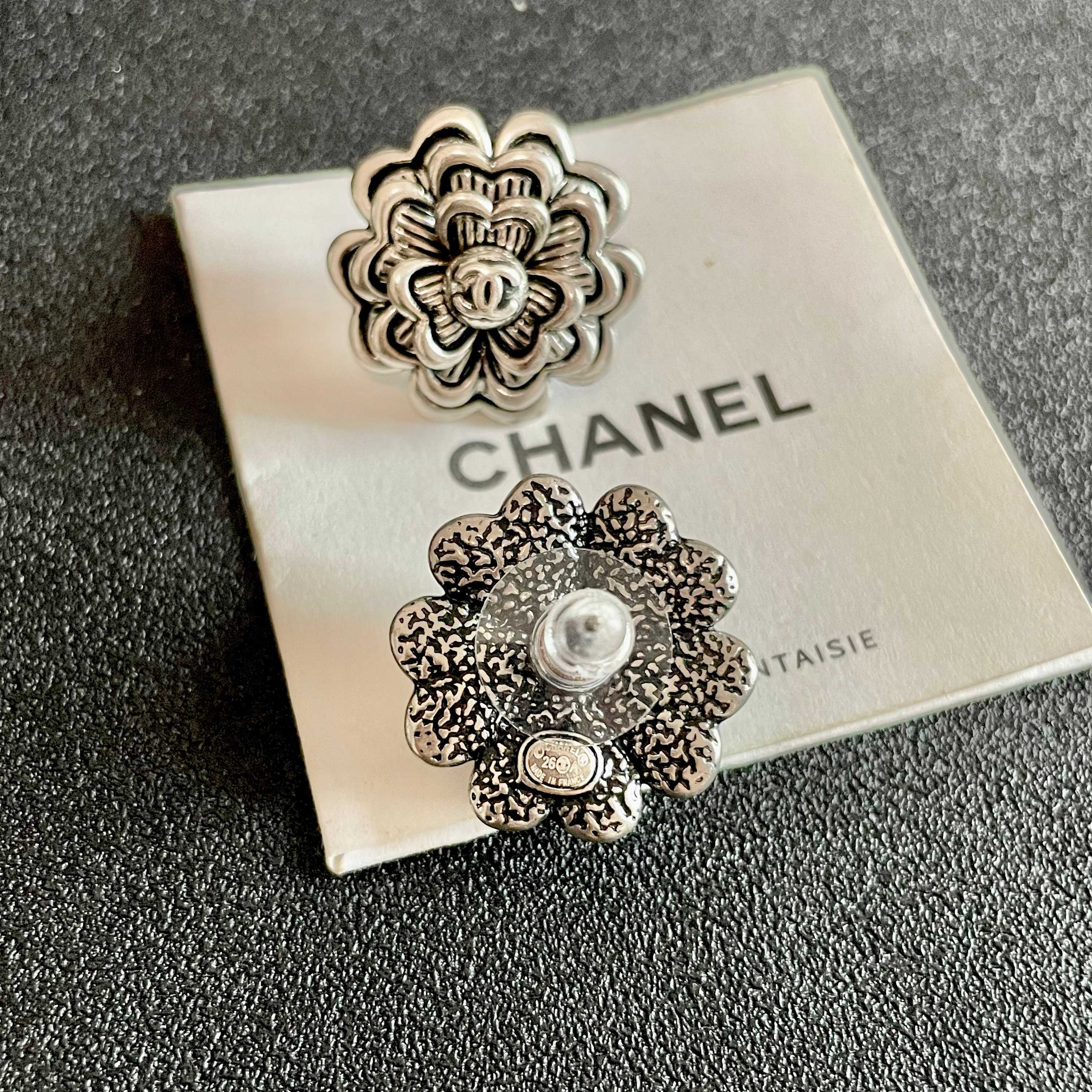 Chanel Silver Flower Stud Earrings