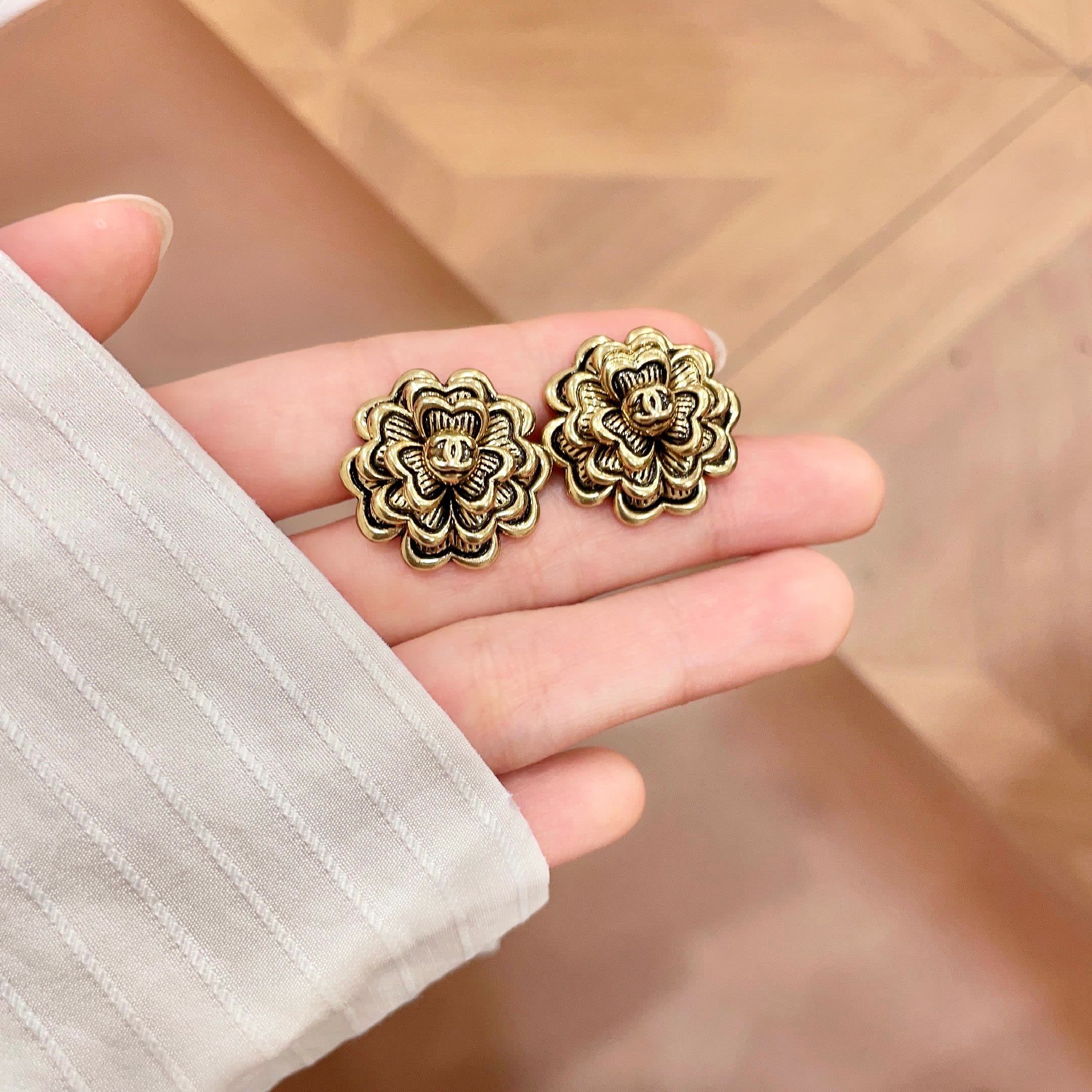 Chanel Gold Flower Stud Earrings
