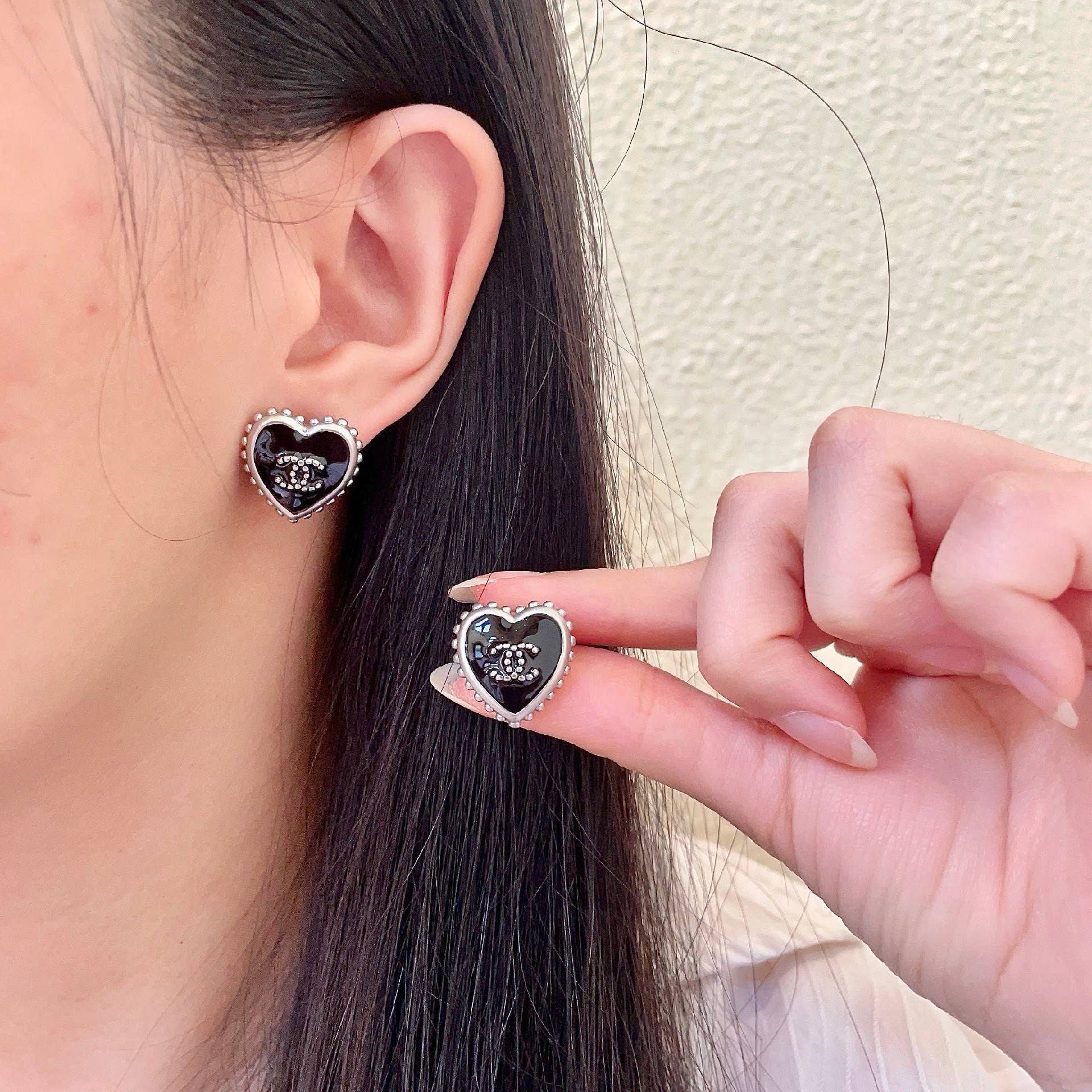Chanel Black Heart Stud Earrings Chanel Black Heart Stud Earrings